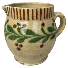 French Pottery Pitcher Savoie With Leaves , Circa 1890