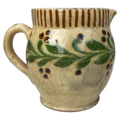 Antique French Pottery Pitcher Savoie With Leaves , Circa 1890