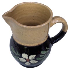 French Pottery White Flowers Pitcher Savoie Circa 1890