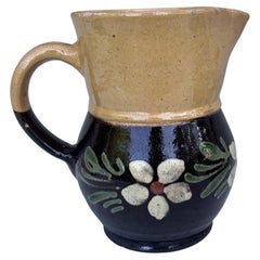 Antique French Pottery White Flowers Pitcher Savoie Circa 1890