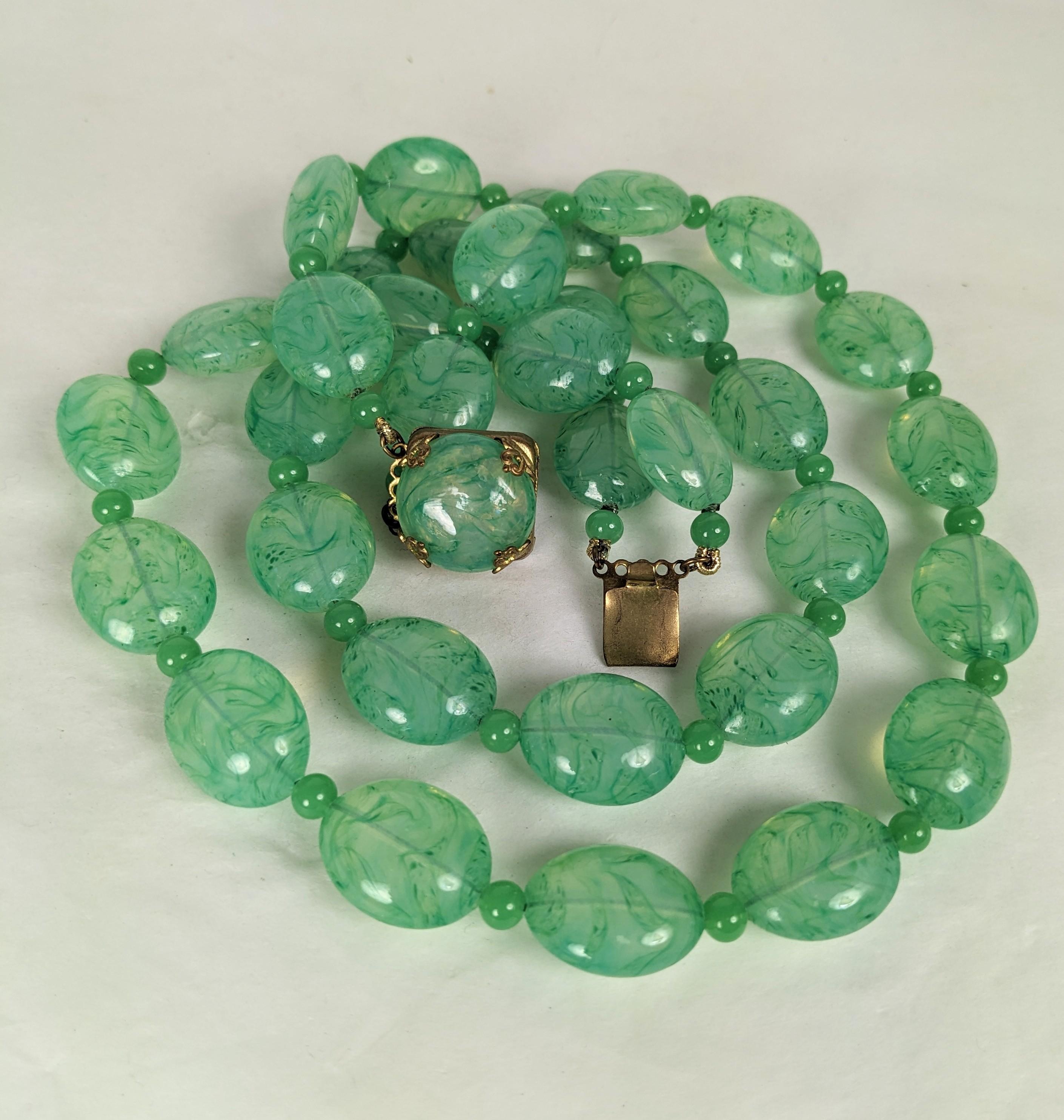 Women's French Poured Glass Faux Jade Beads, Gripoix For Sale