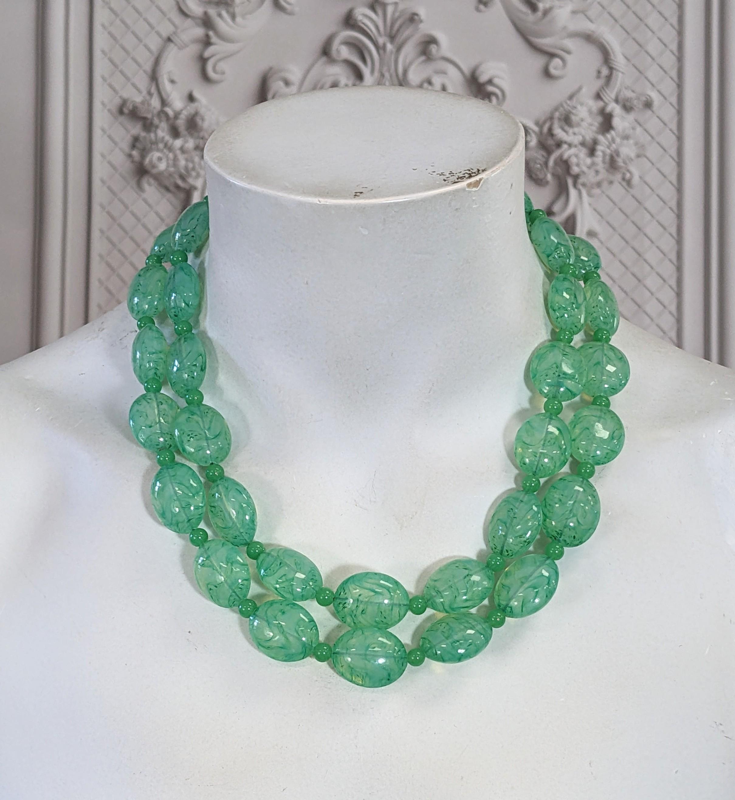 French Poured Glass Faux Jade Beads, Gripoix For Sale 1