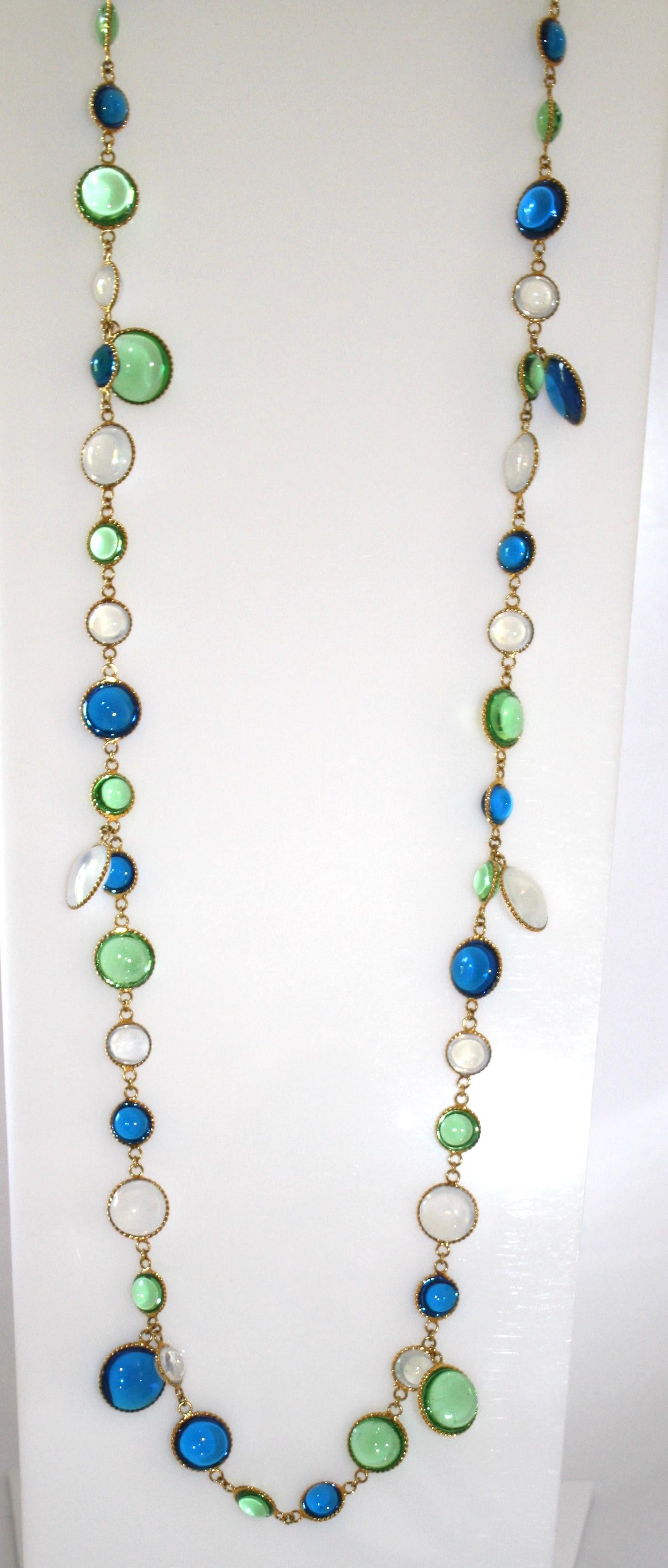 Hand poured glass necklace made in Paris, France. 