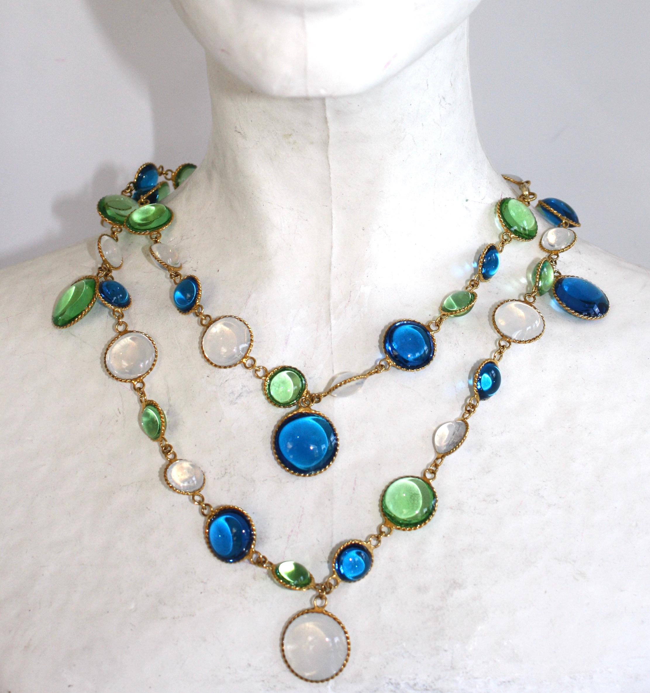 French Poured Glass Multi Color Long Necklace In New Condition In Virginia Beach, VA