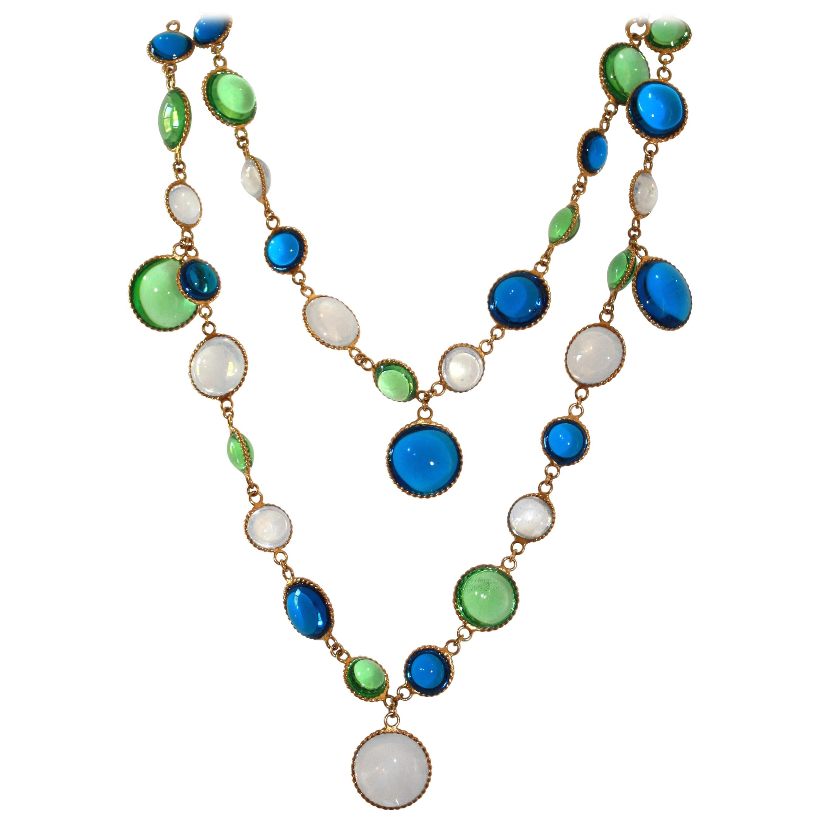 French Poured Glass Multi Color Long Necklace