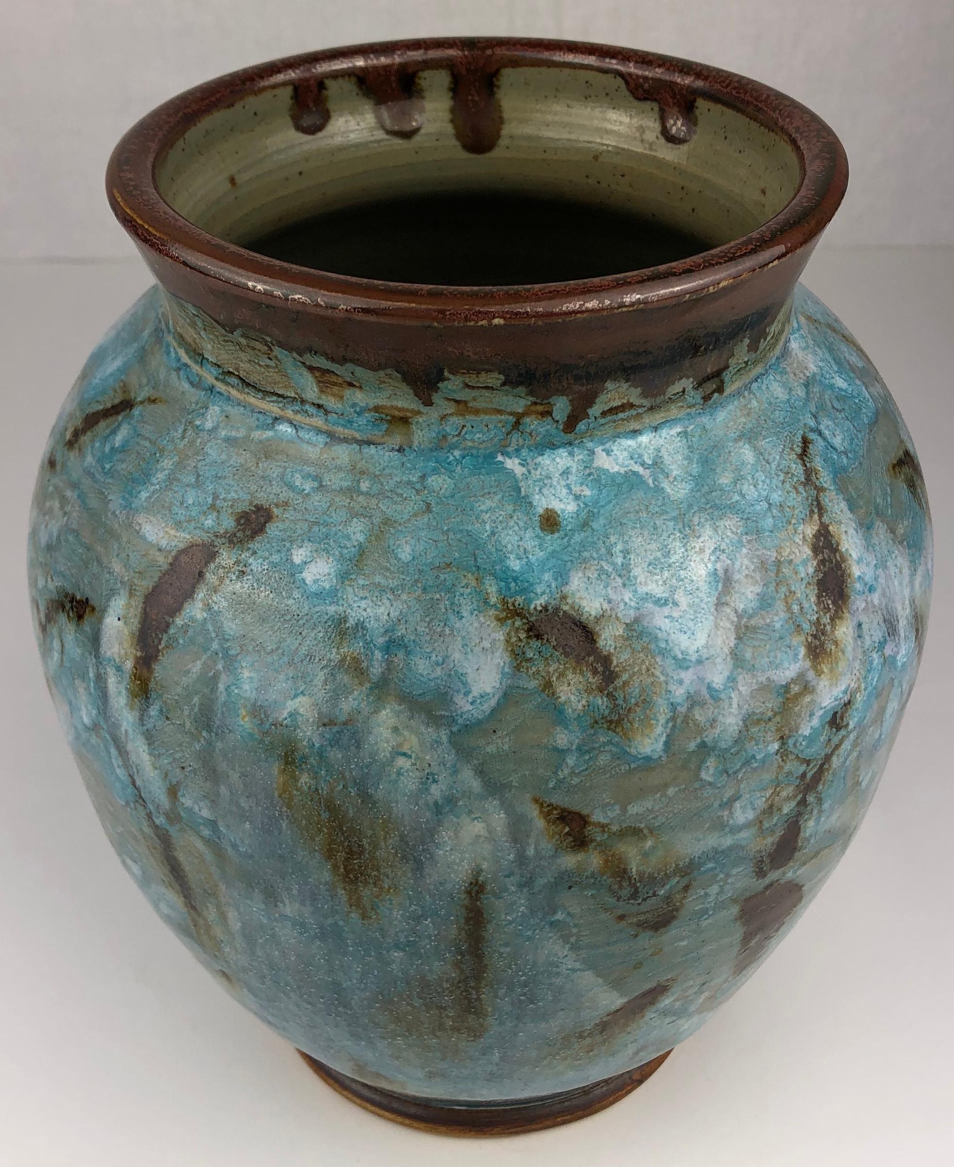 French Ceramic Vase Powder Blue and White, Signed In Good Condition For Sale In Miami, FL