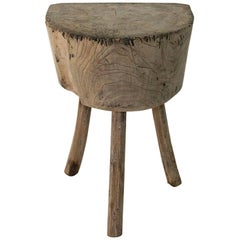 Antique French Primitive 19th Century Weathered Oak Butcher
s Block