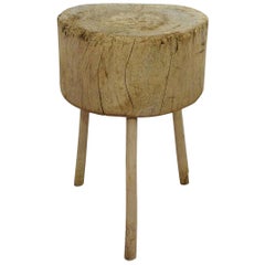 Antique French Primitive 19th Century Weathered Oak Butcher
s Block