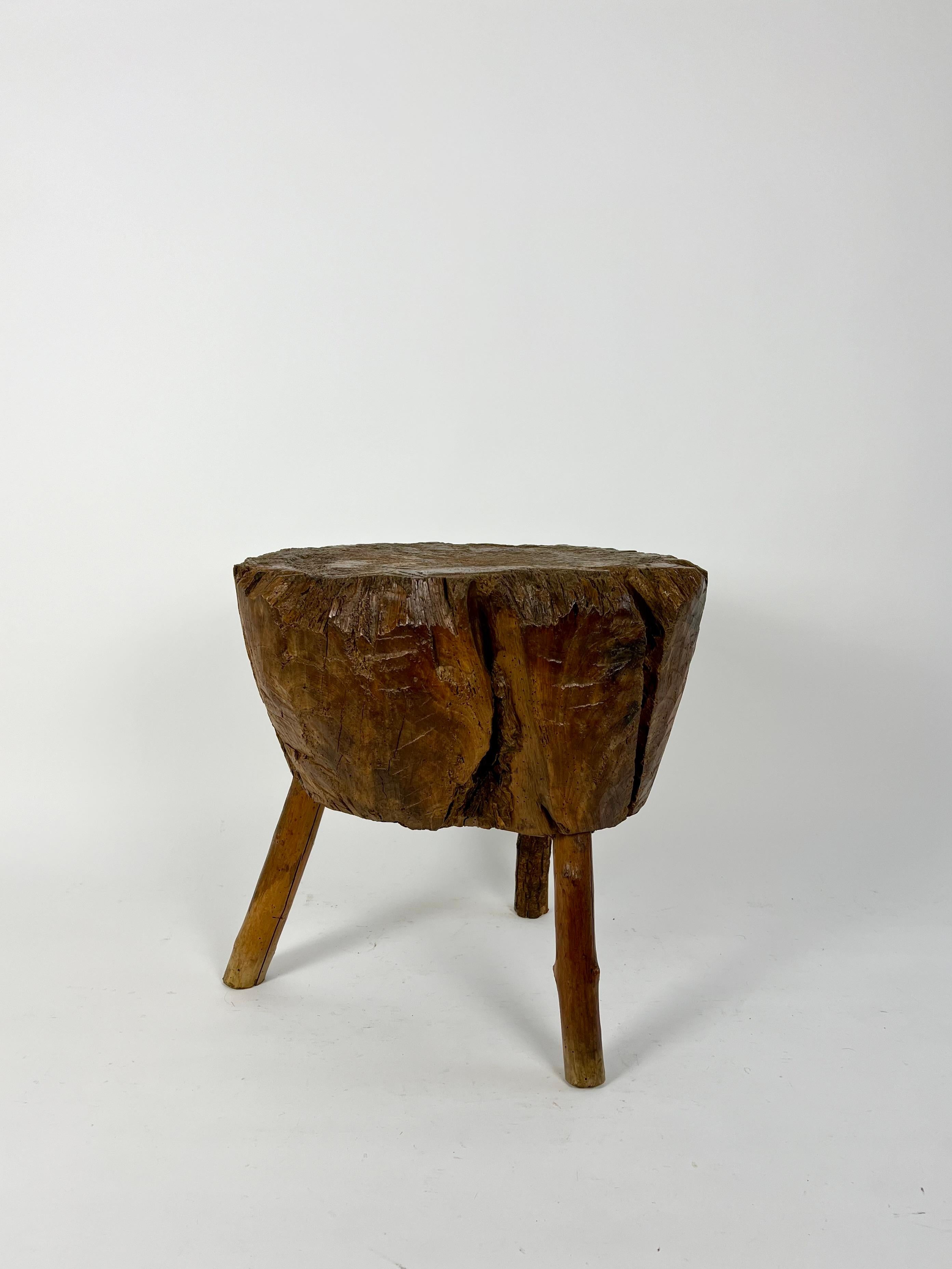 French primitive brutalist chopping block side table, early 20th century For Sale 13