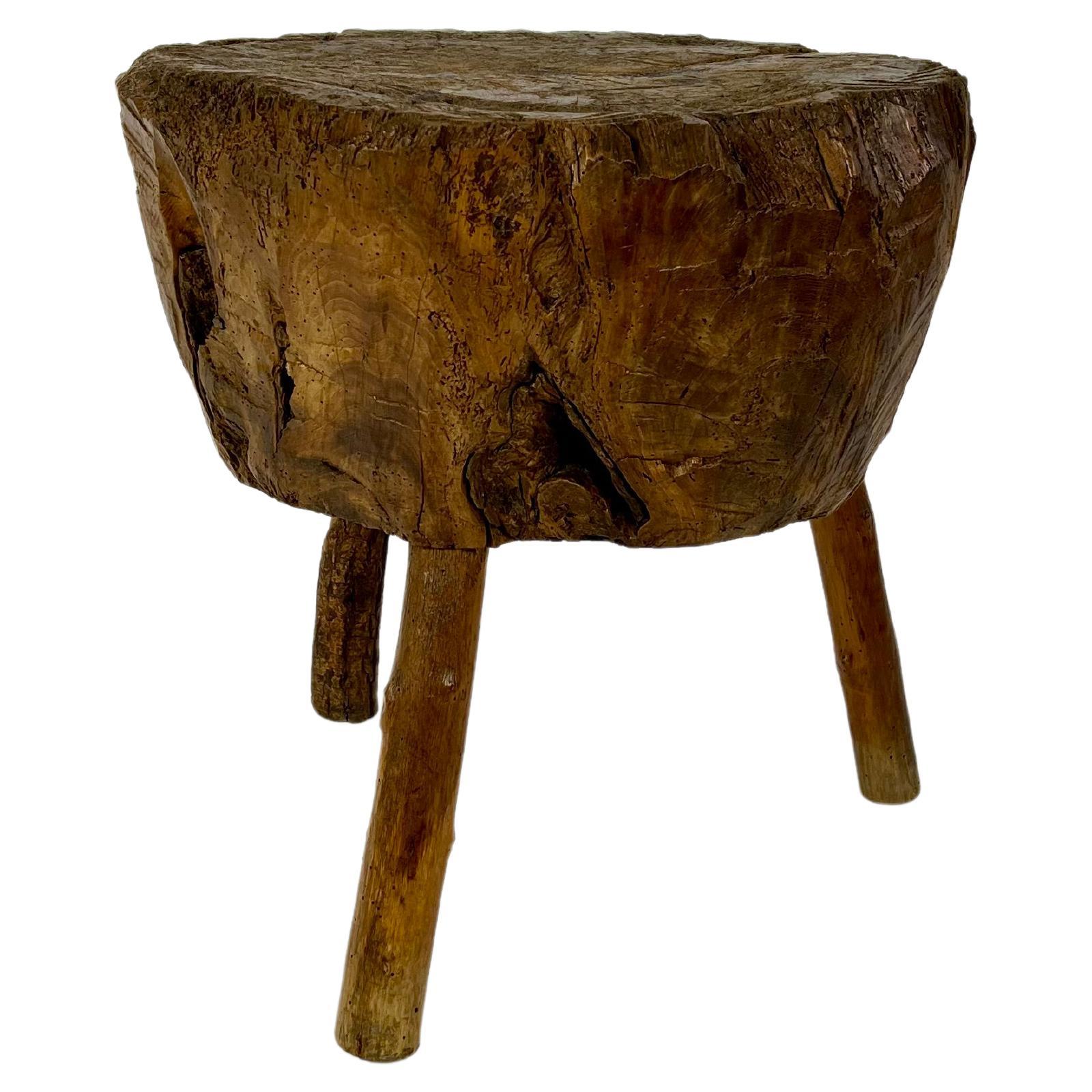 French primitive brutalist chopping block side table, early 20th century For Sale