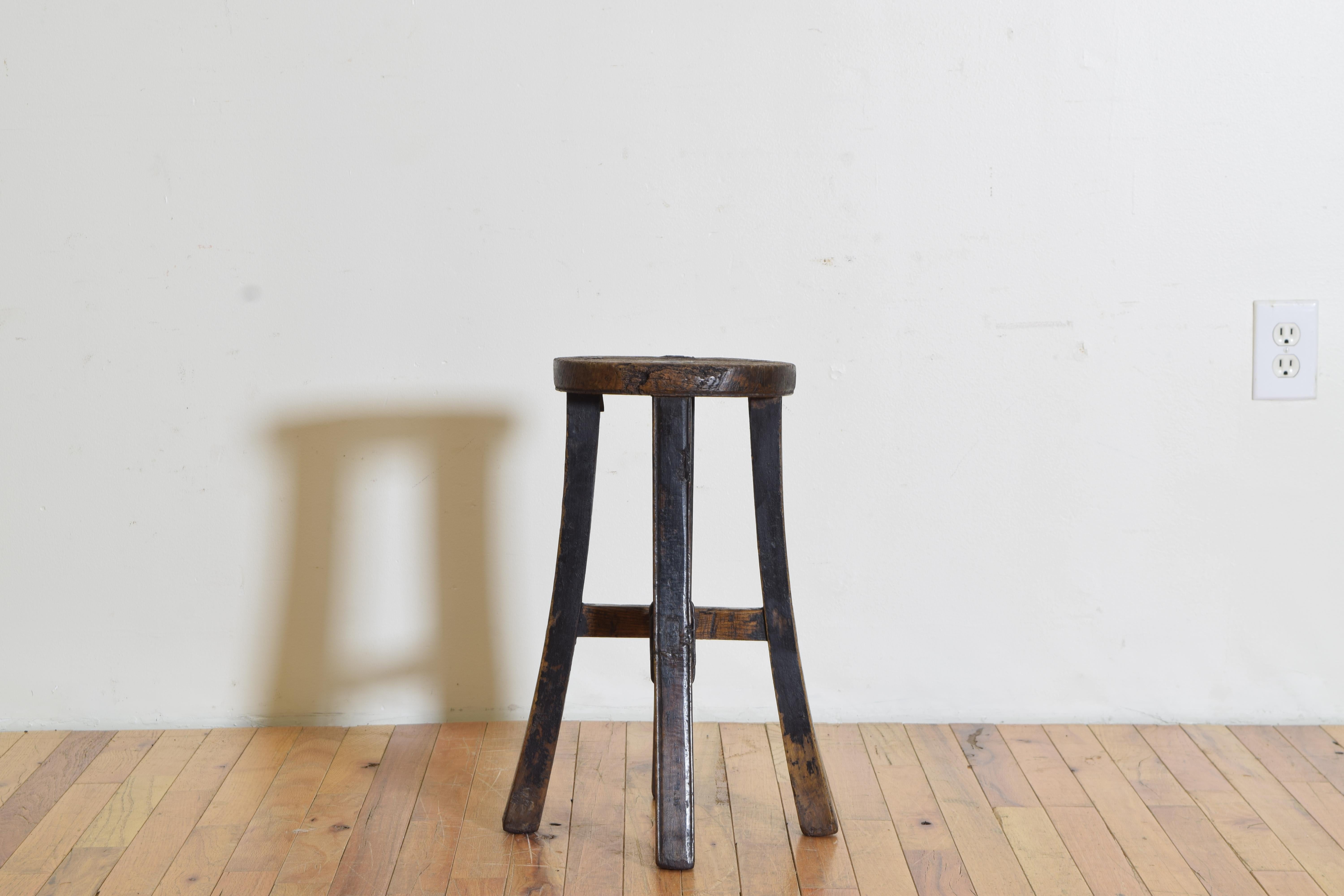 Late 19th Century French Primitive Chestnut Stool, 2nd Half 19th Century