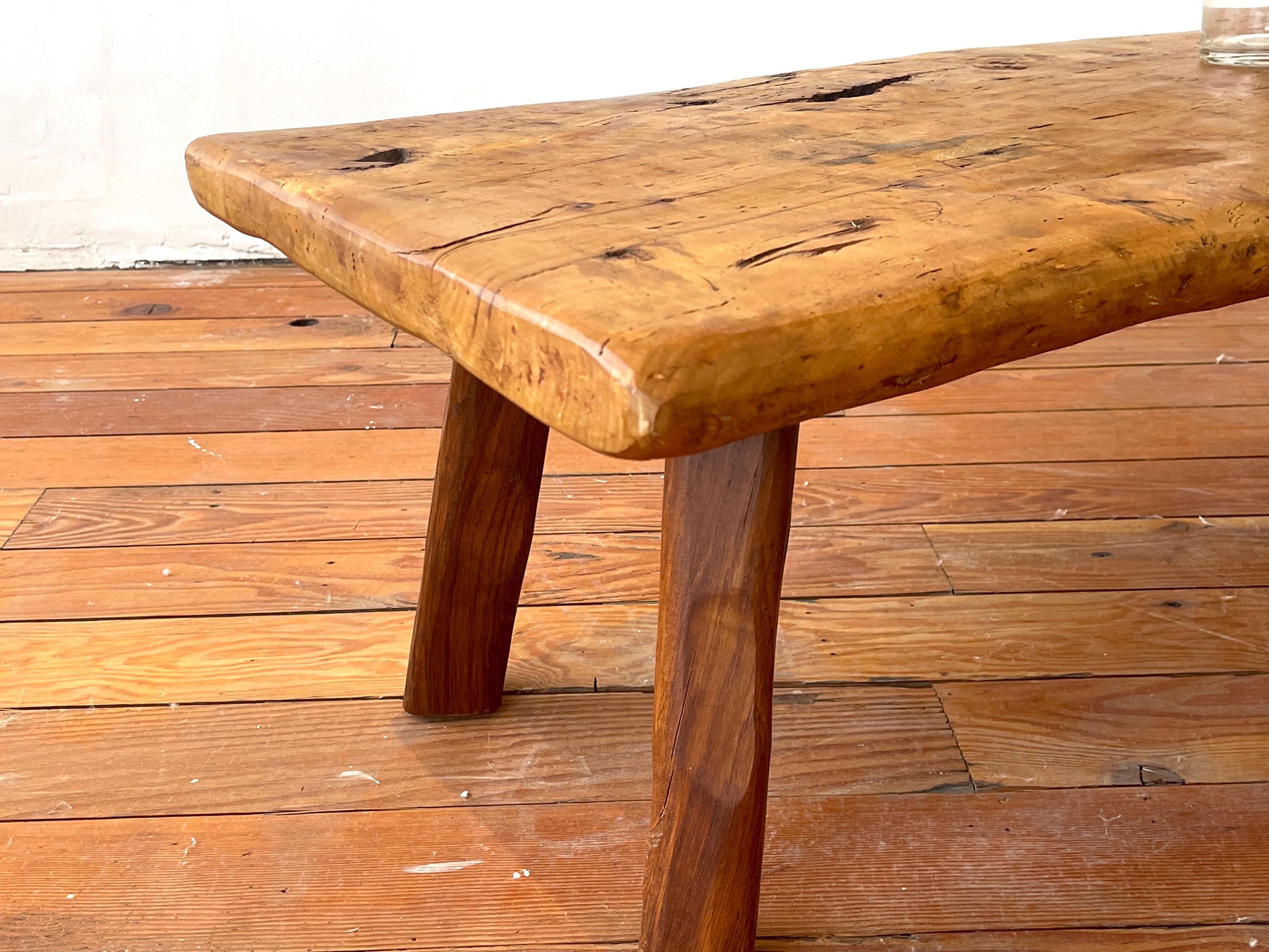 French Primitive Coffee Table in Elm In Good Condition In Beverly Hills, CA