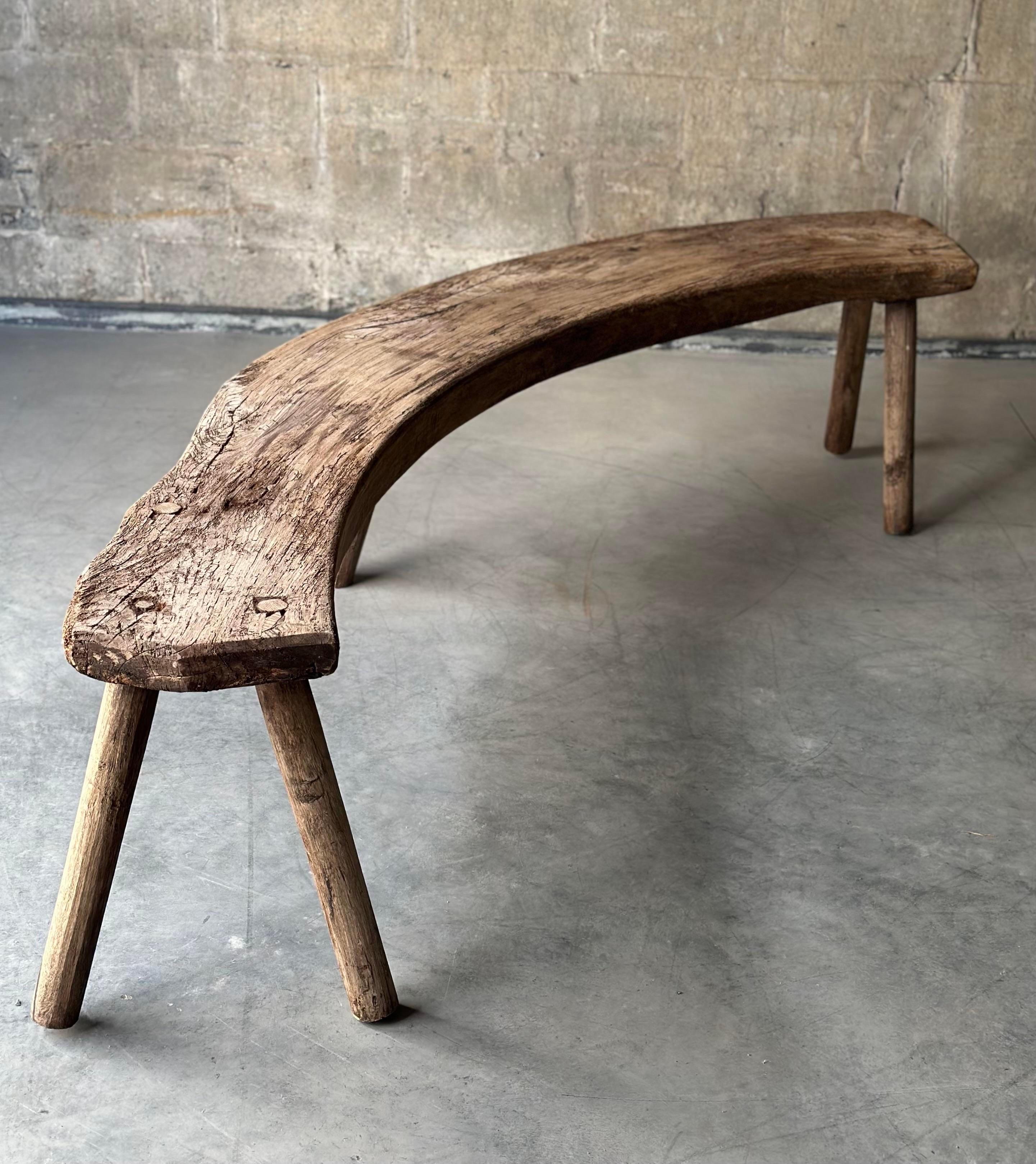 French Primitive Curved Bench For Sale 3