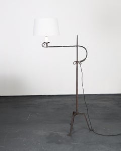 French Primitive Forged Iron Swing Arm Standard Lamp