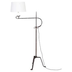 French Primitive Forged Iron Swing Arm Standard Lamp
