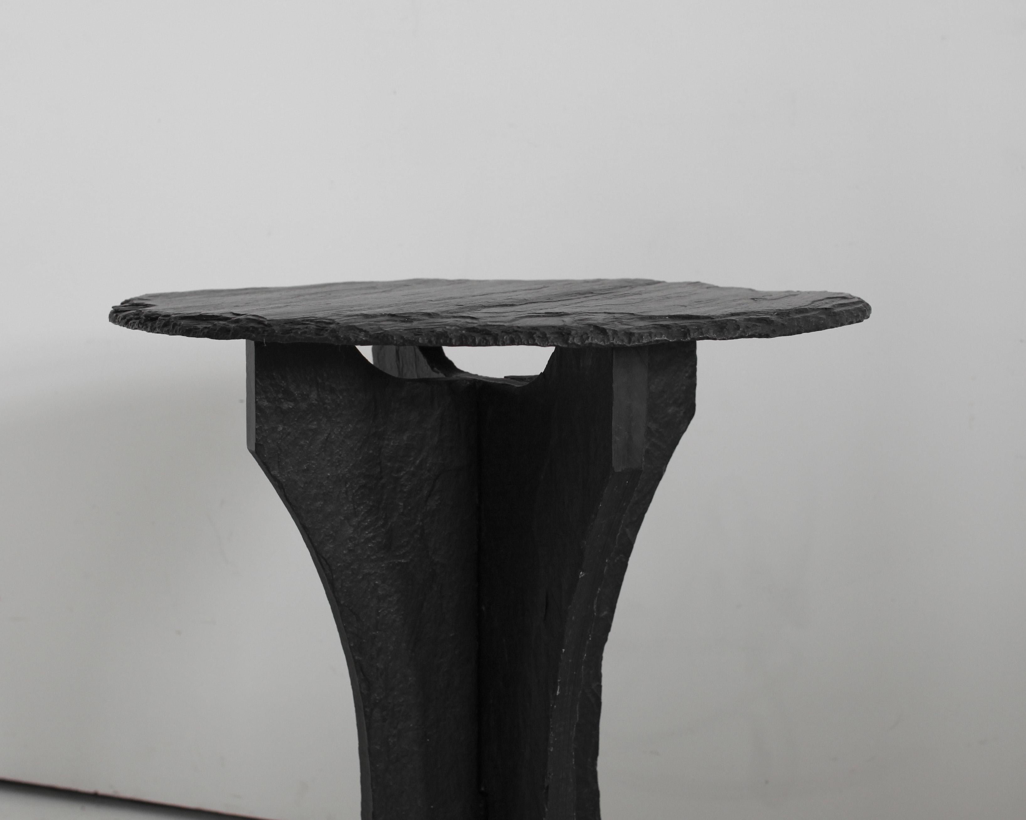 Mid-20th Century French Primitive Round Blackened Slate Table For Sale