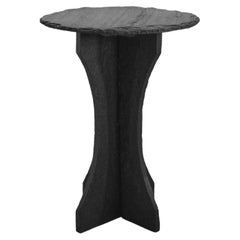 Vintage French Primitive Round Blackened Slate Table