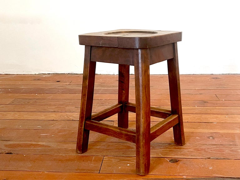 Primitive wood stool with wonderful patina. 
France, 1950's.