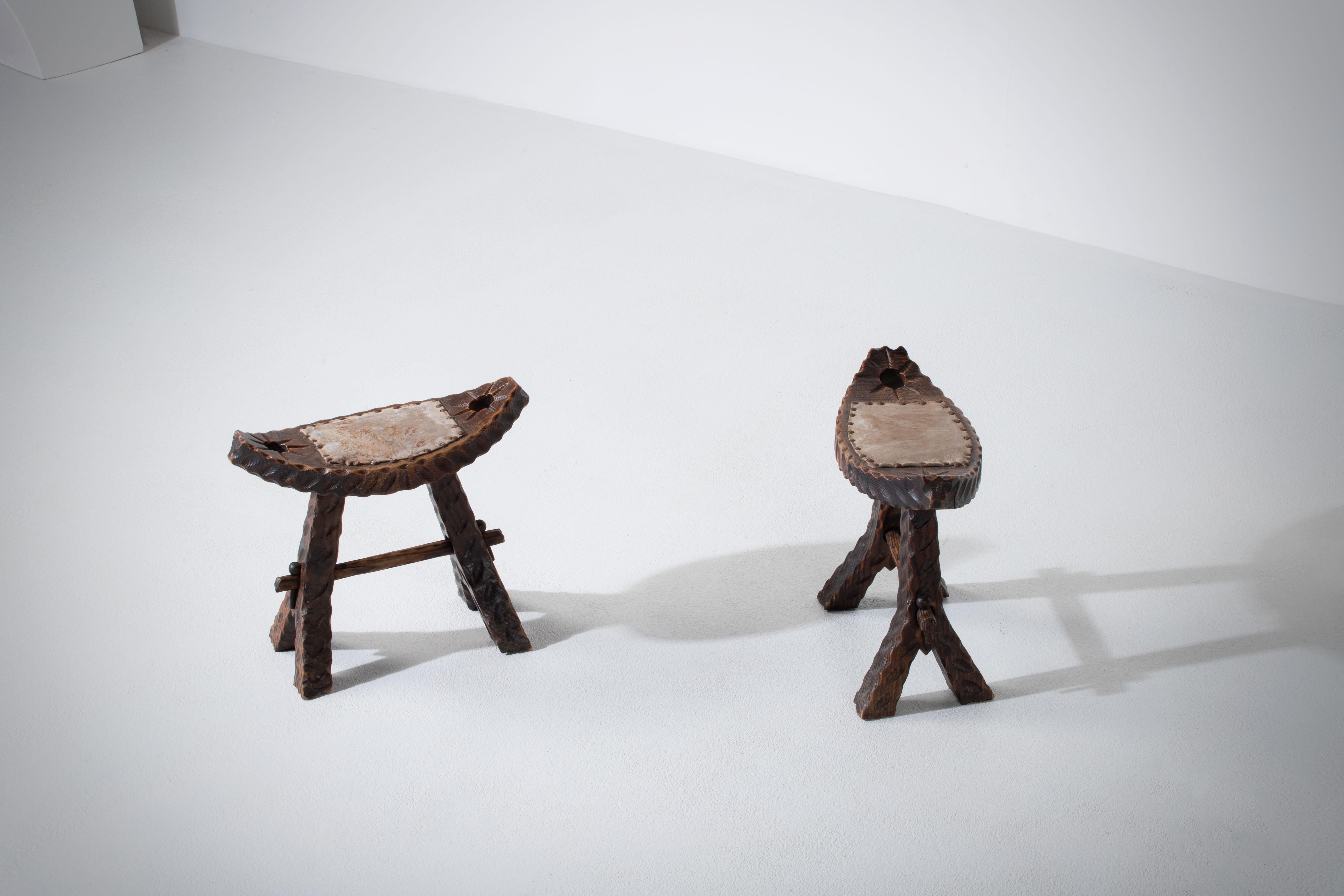 French Primitive Stool, a Pair For Sale 2