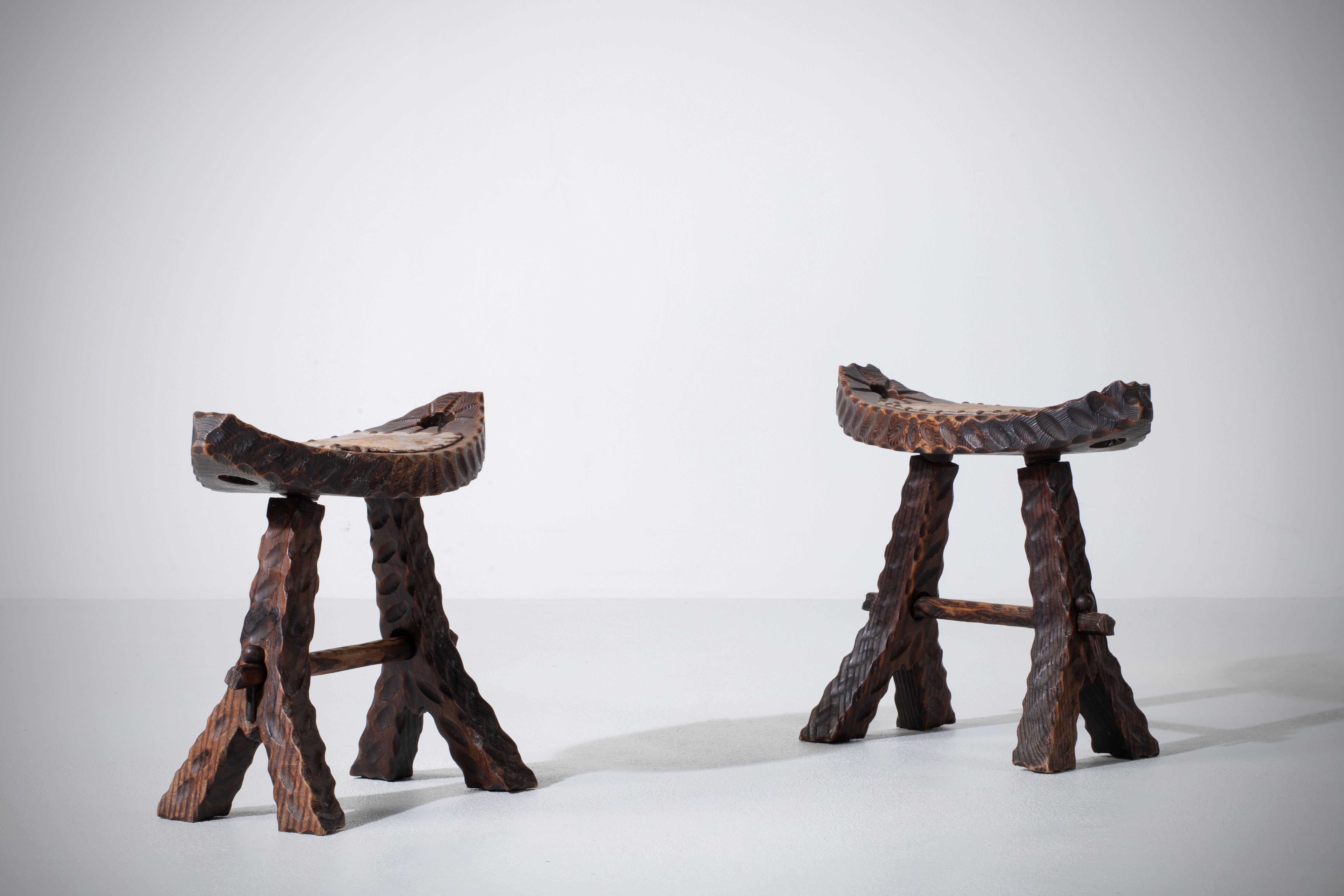 French Primitive Stool, a Pair For Sale 4