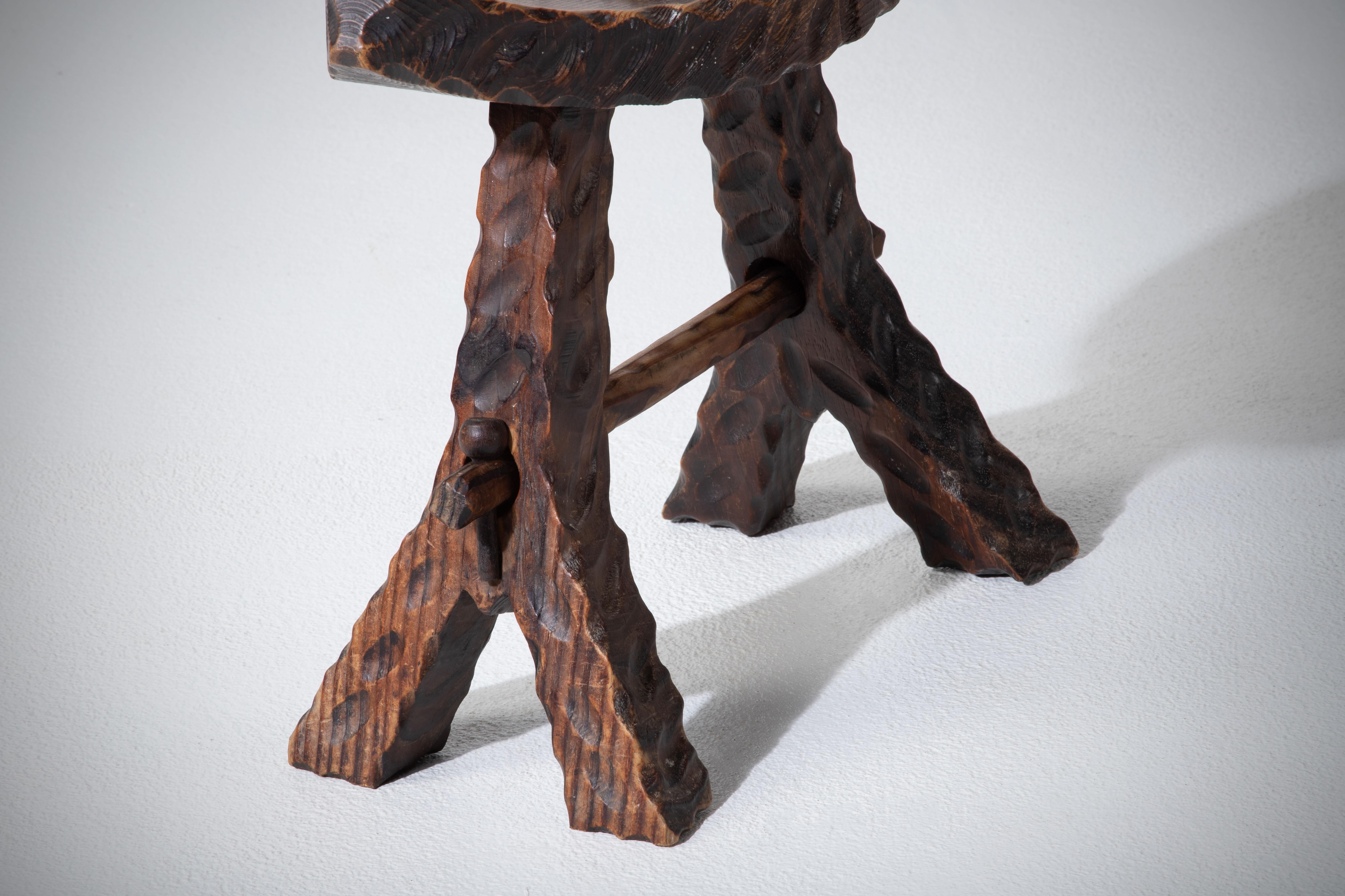 Hand-Carved French Primitive Stool, a Pair For Sale