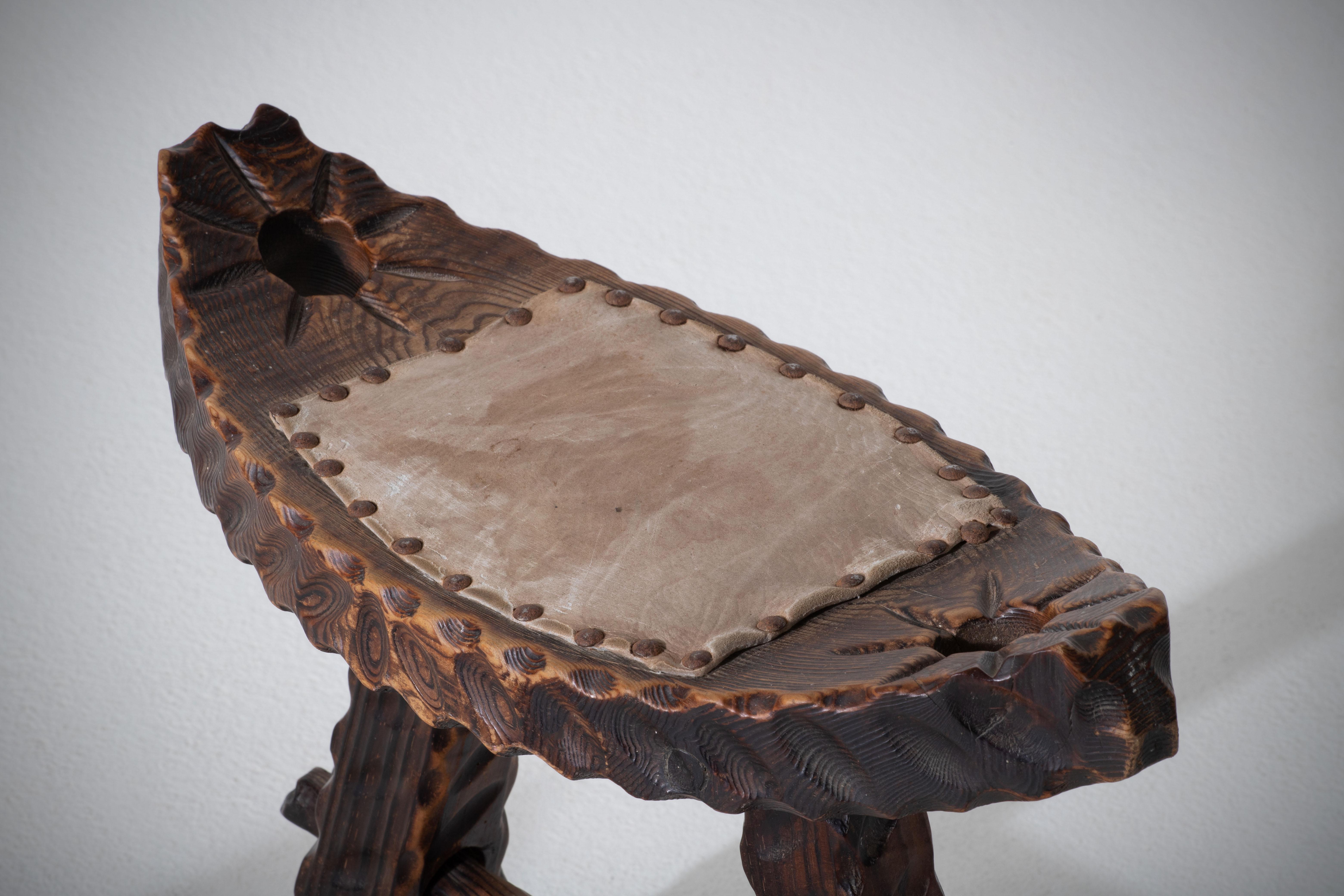 Oak French Primitive Stool, a Pair