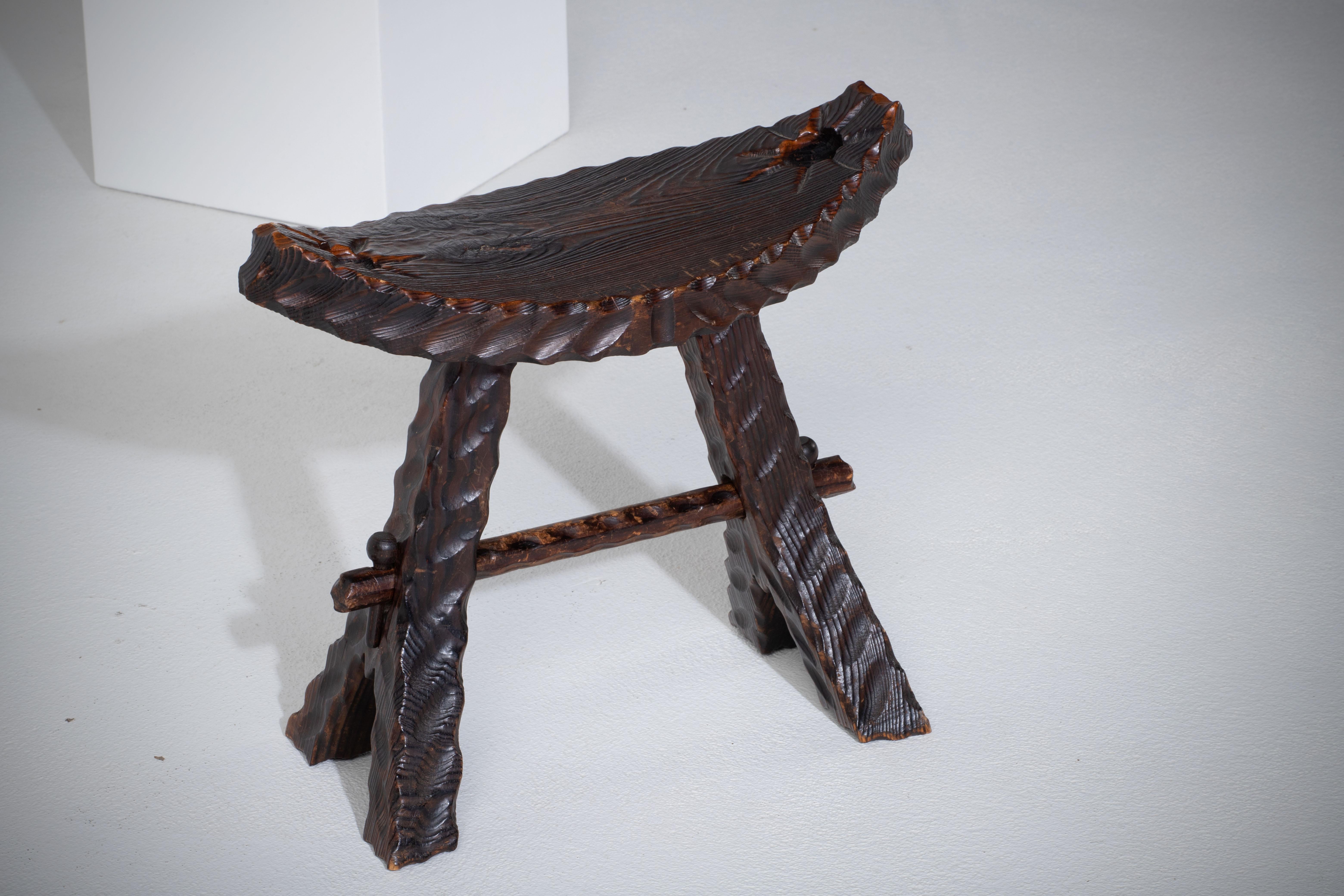 Mid-Century Modern French Primitive Stool For Sale