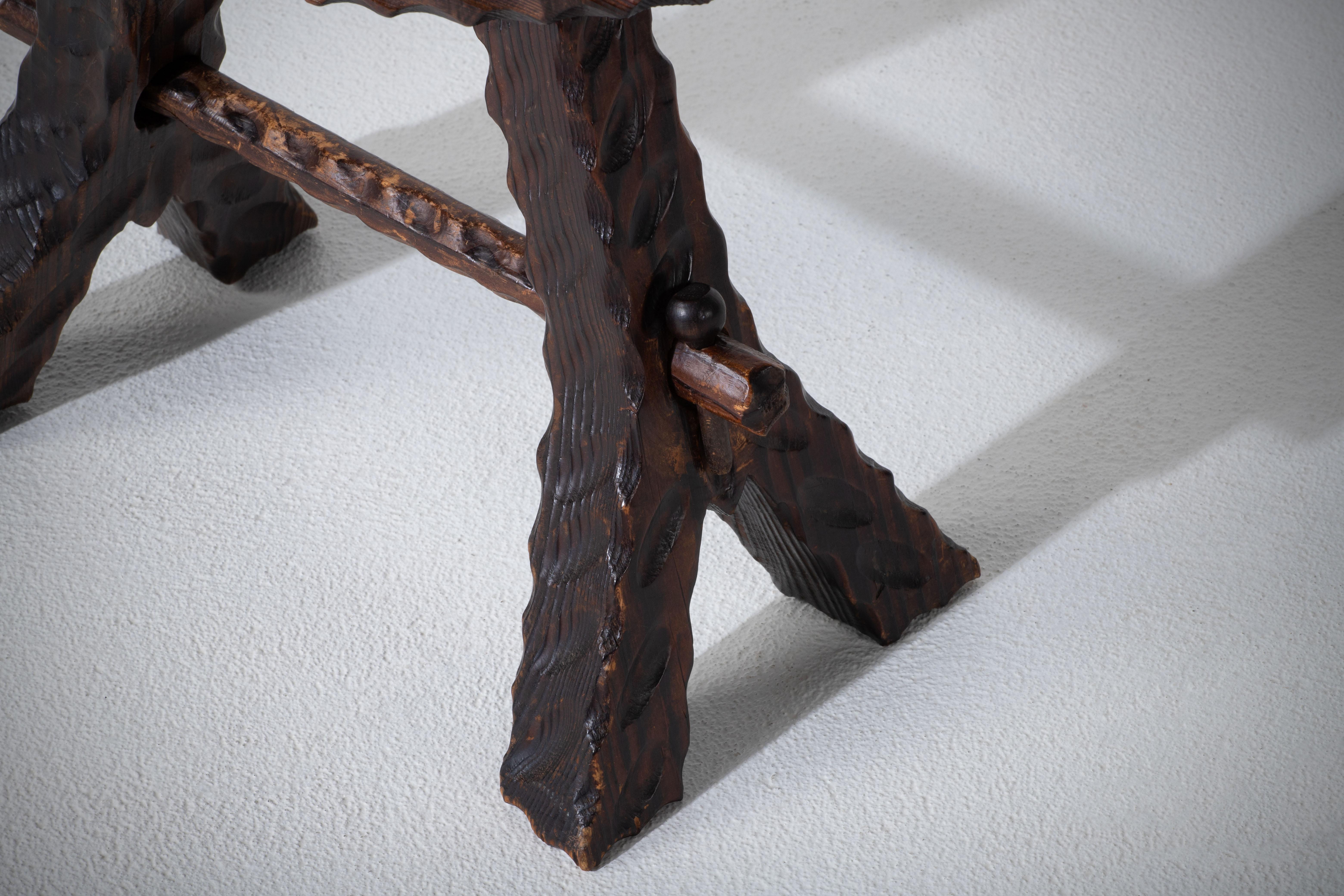 Hand-Carved French Primitive Stool For Sale