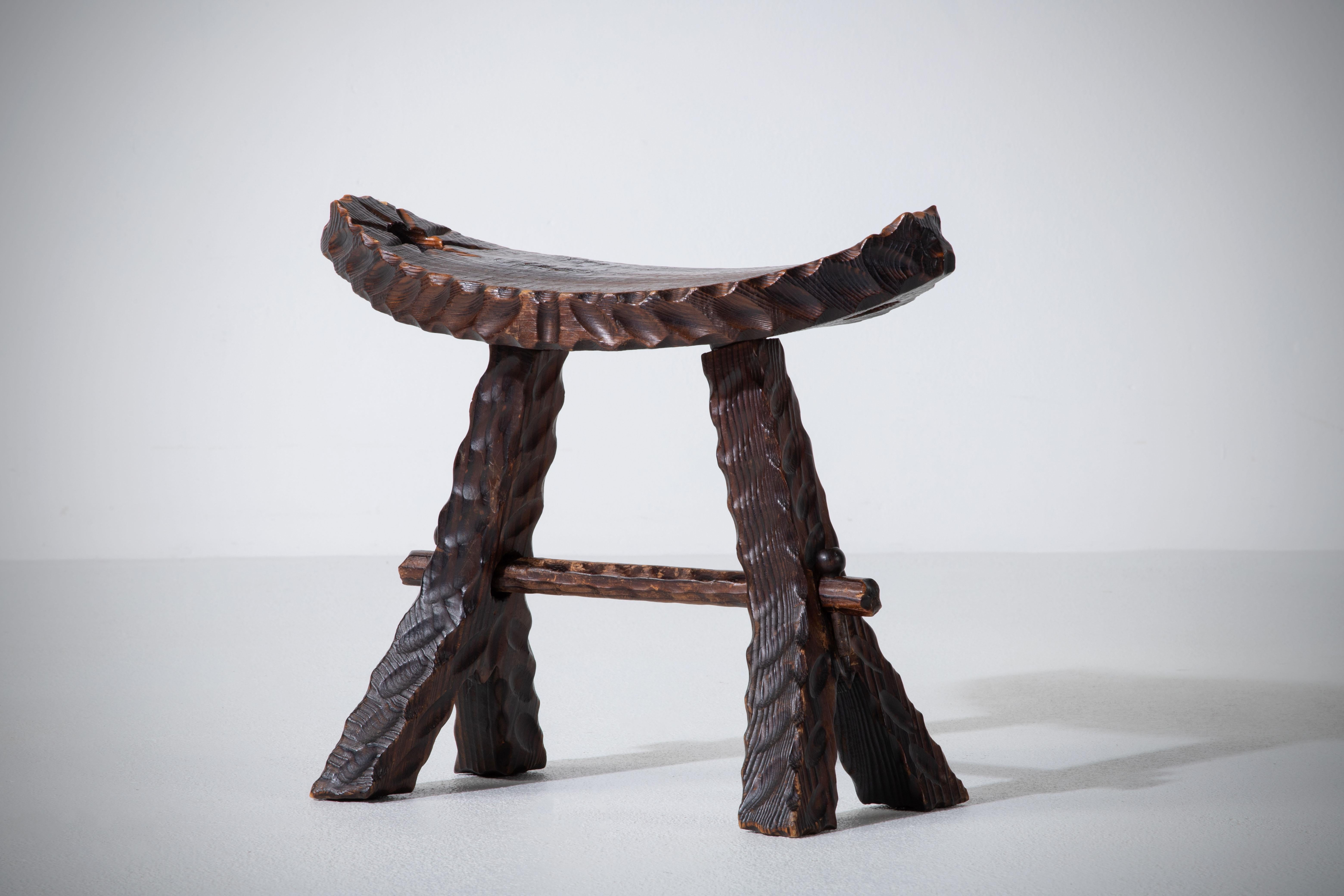 Oak French Primitive Stool For Sale