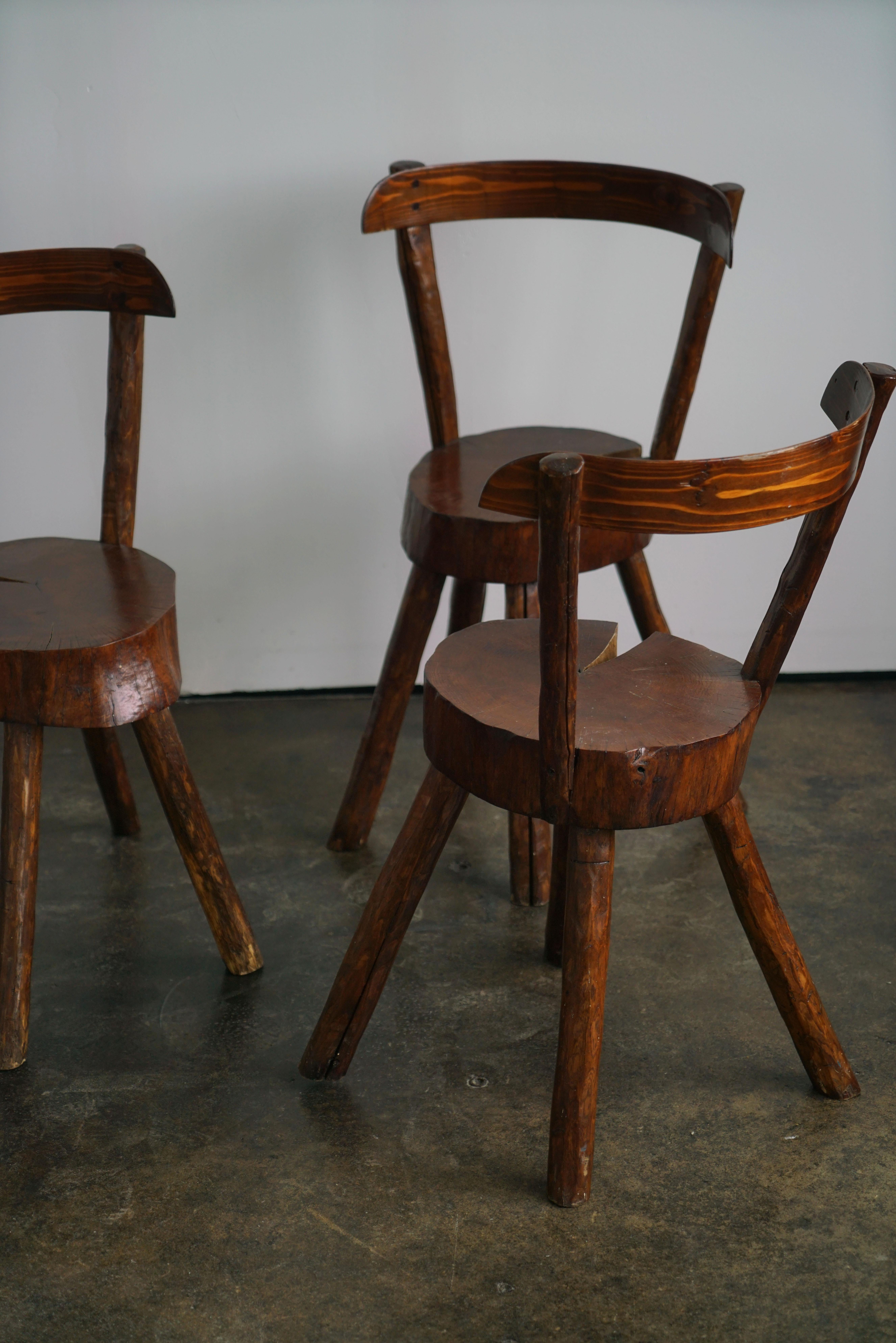 Primitive French Rustic style Dining Chairs with slab seats For Sale