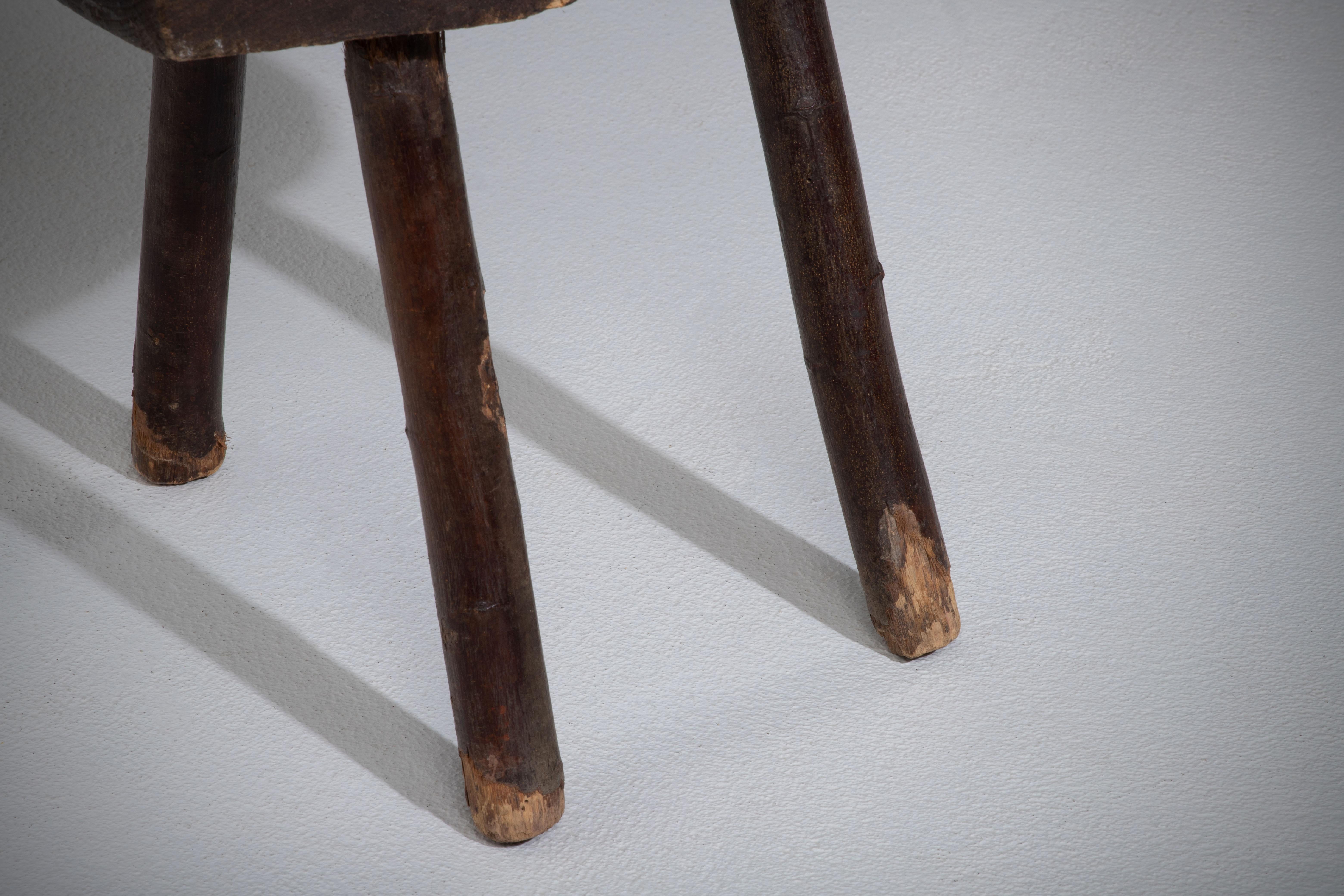 French Primitive Tripod Stool, 1950s For Sale 3
