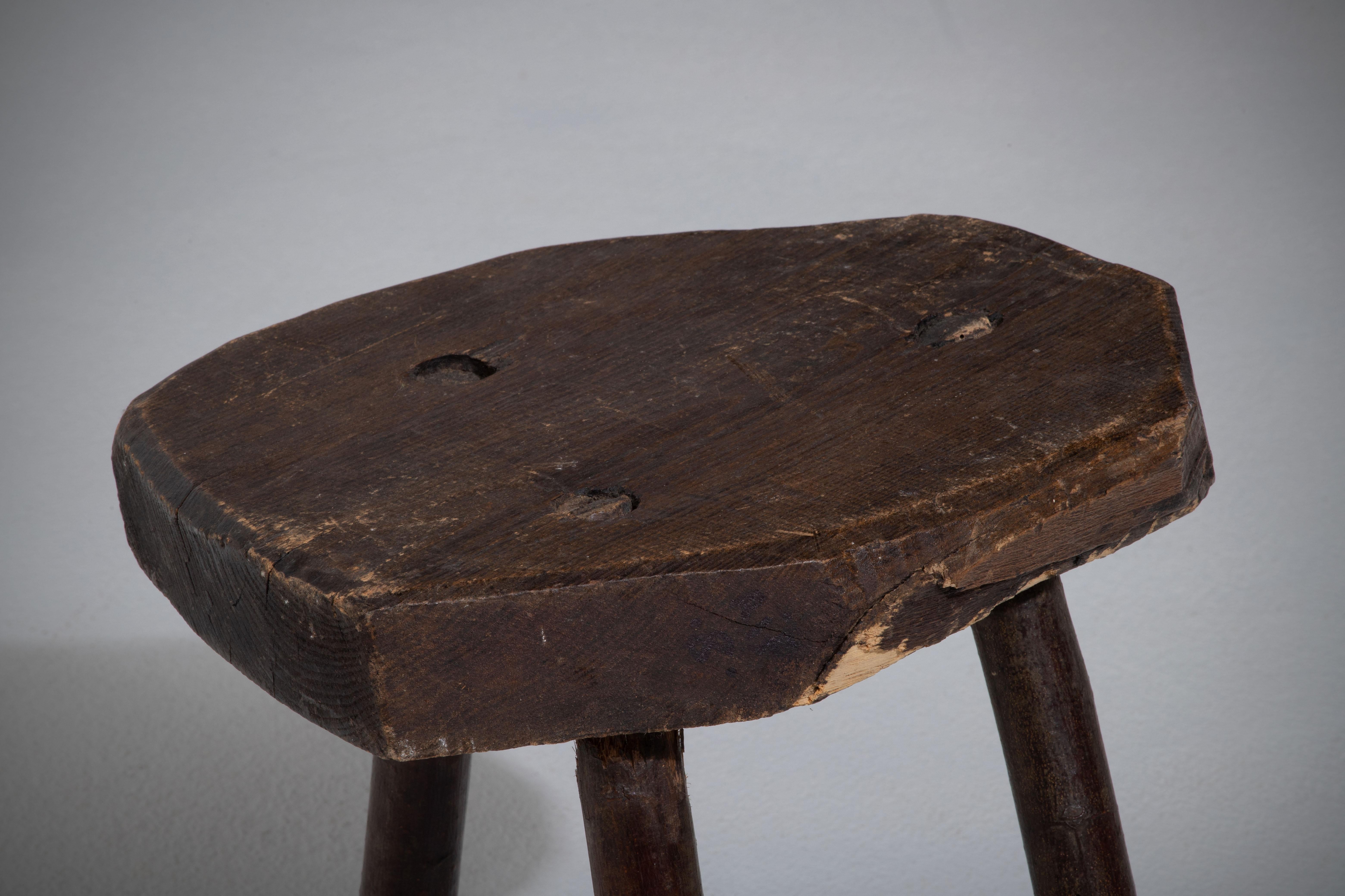 French Primitive Tripod Stool, 1950s For Sale 5