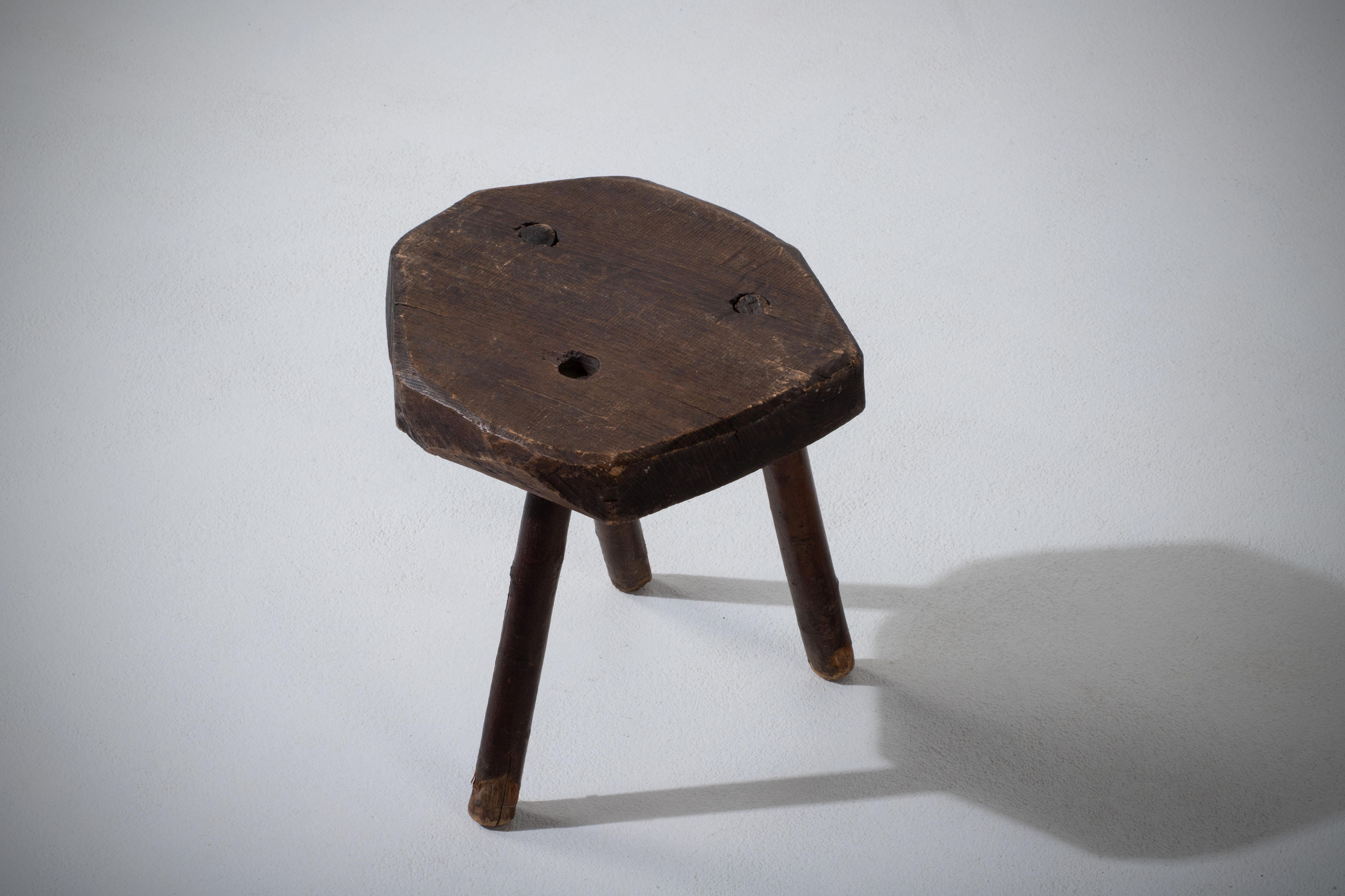 French Primitive Tripod Stool, 1950s For Sale 6