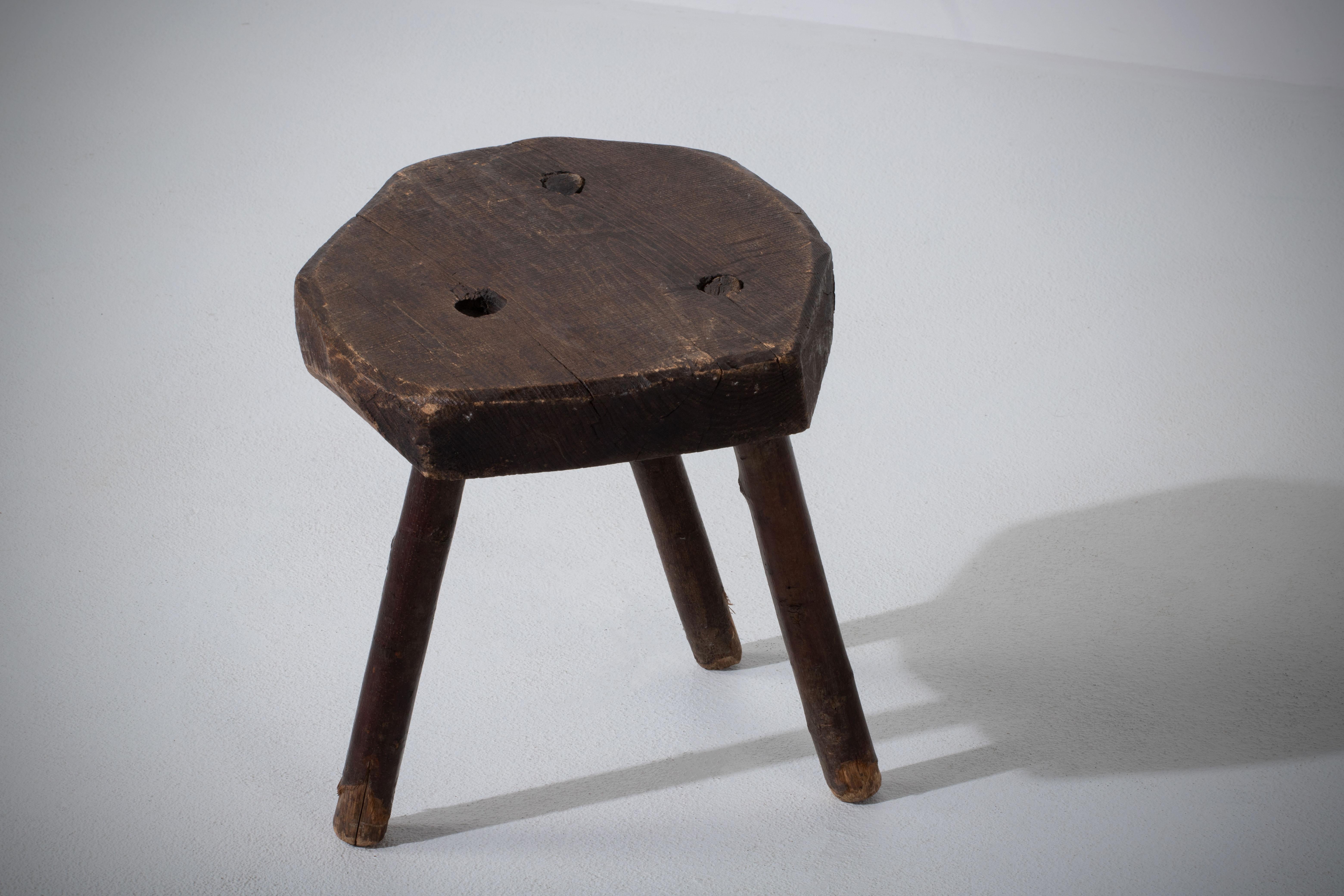 Mid-Century Modern French Primitive Tripod Stool, 1950s For Sale