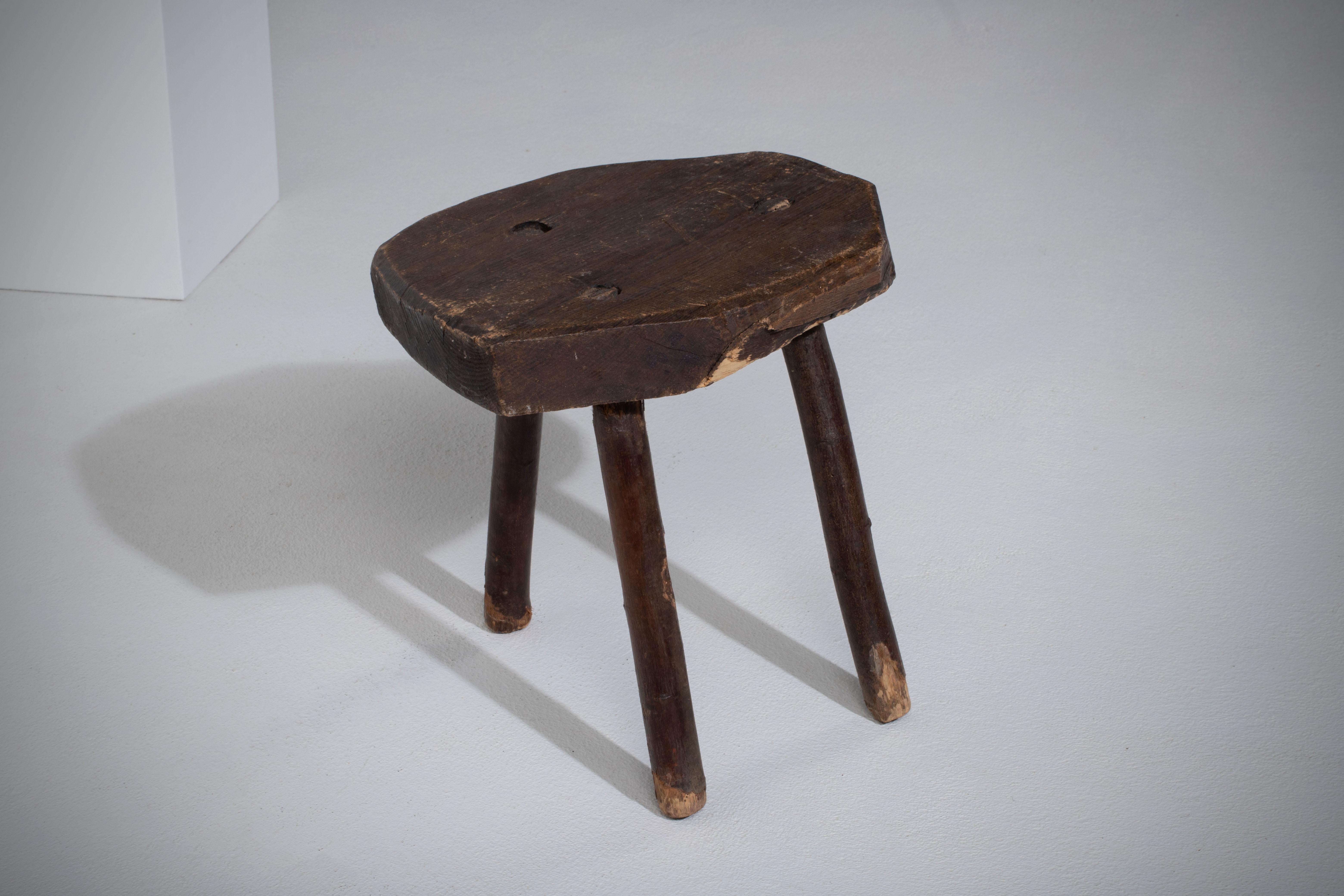 French Primitive Tripod Stool, 1950s For Sale 2