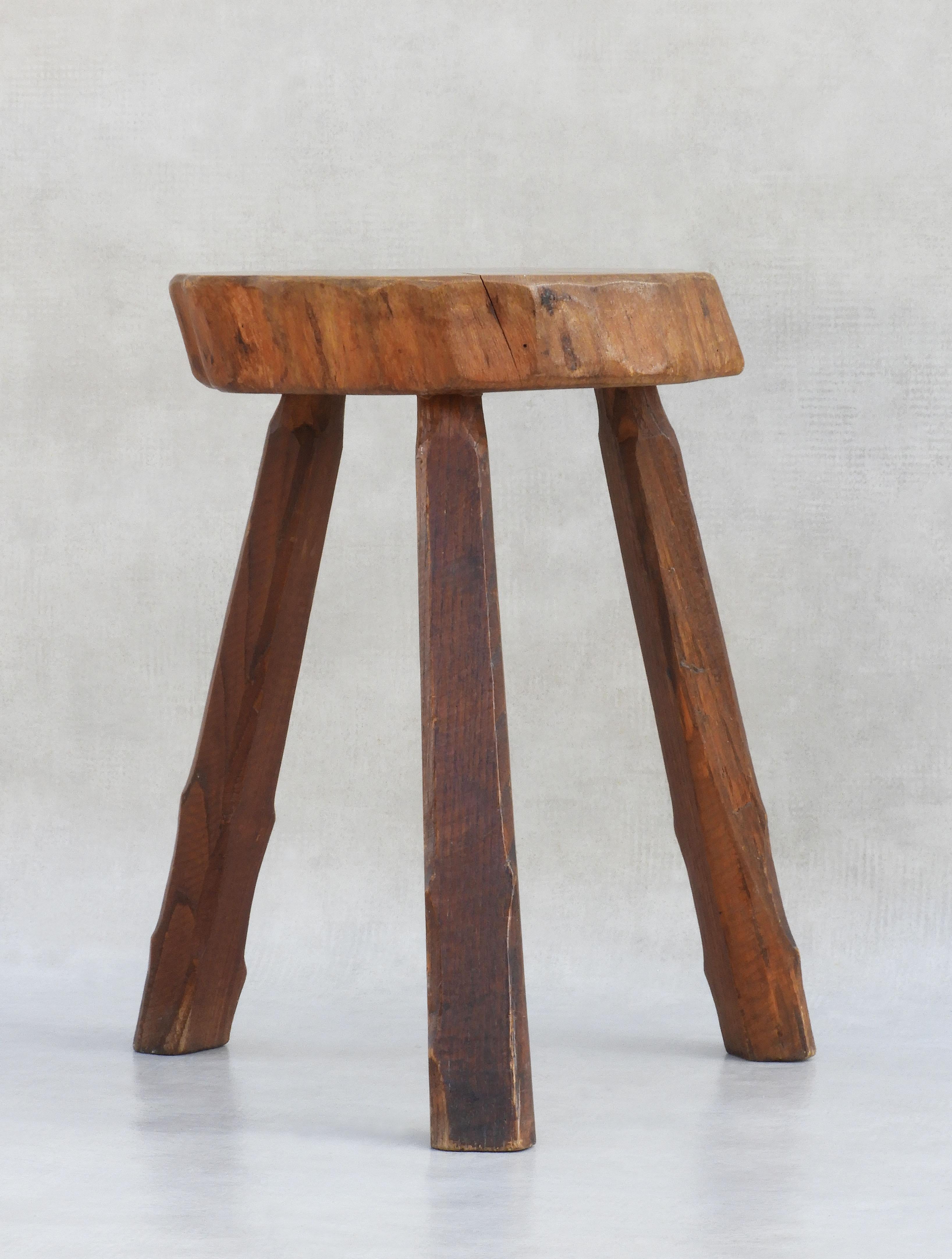Hand-Crafted French Primitive Tripod Stool, circa 1950, France