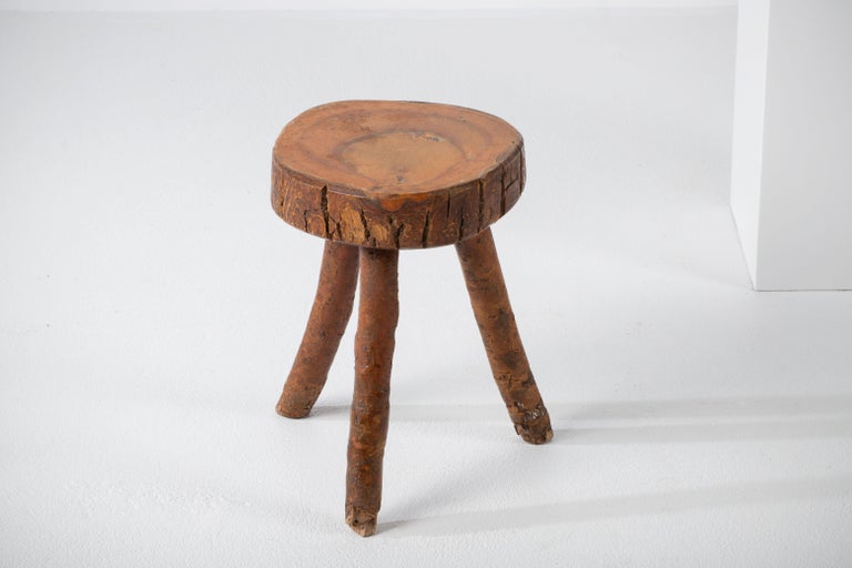 Mid-Century Modern French Primitive Tripod Stool For Sale