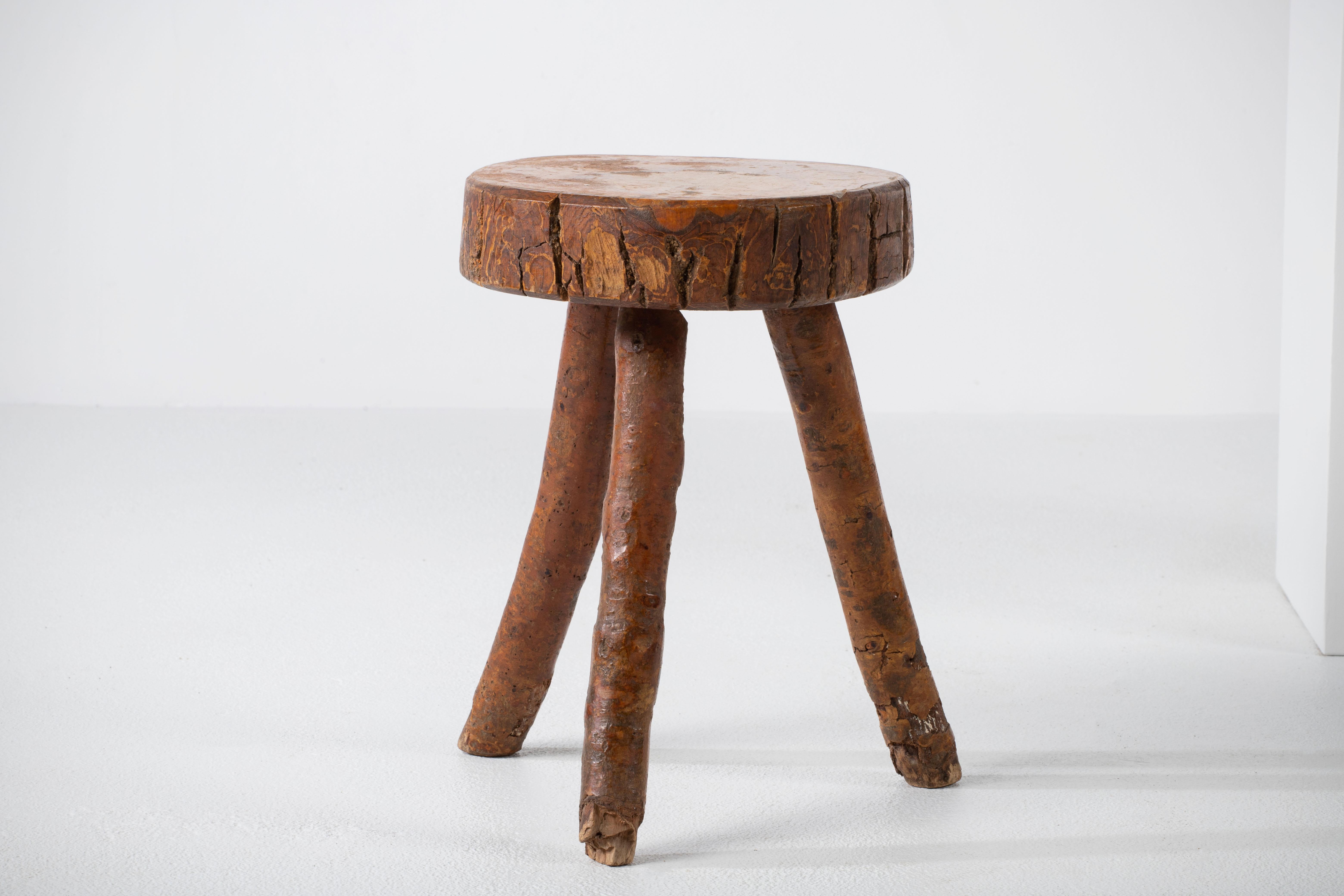 Mid-Century Modern French Primitive Tripod Stool For Sale