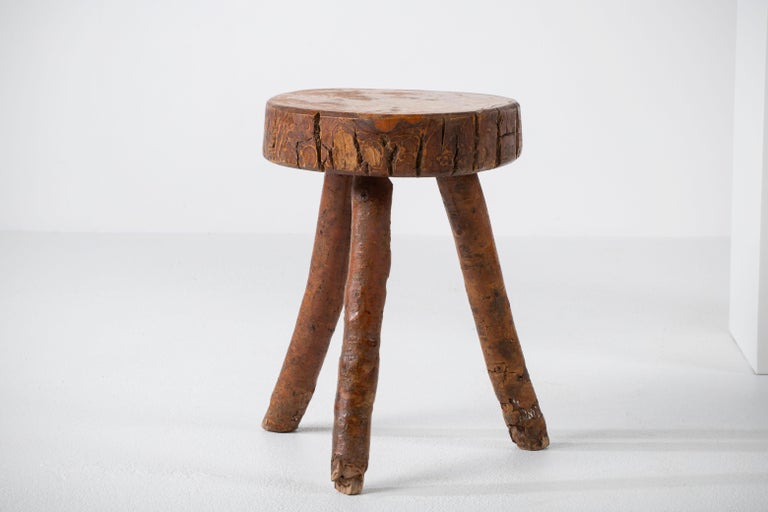 Hand-Carved French Primitive Tripod Stool For Sale