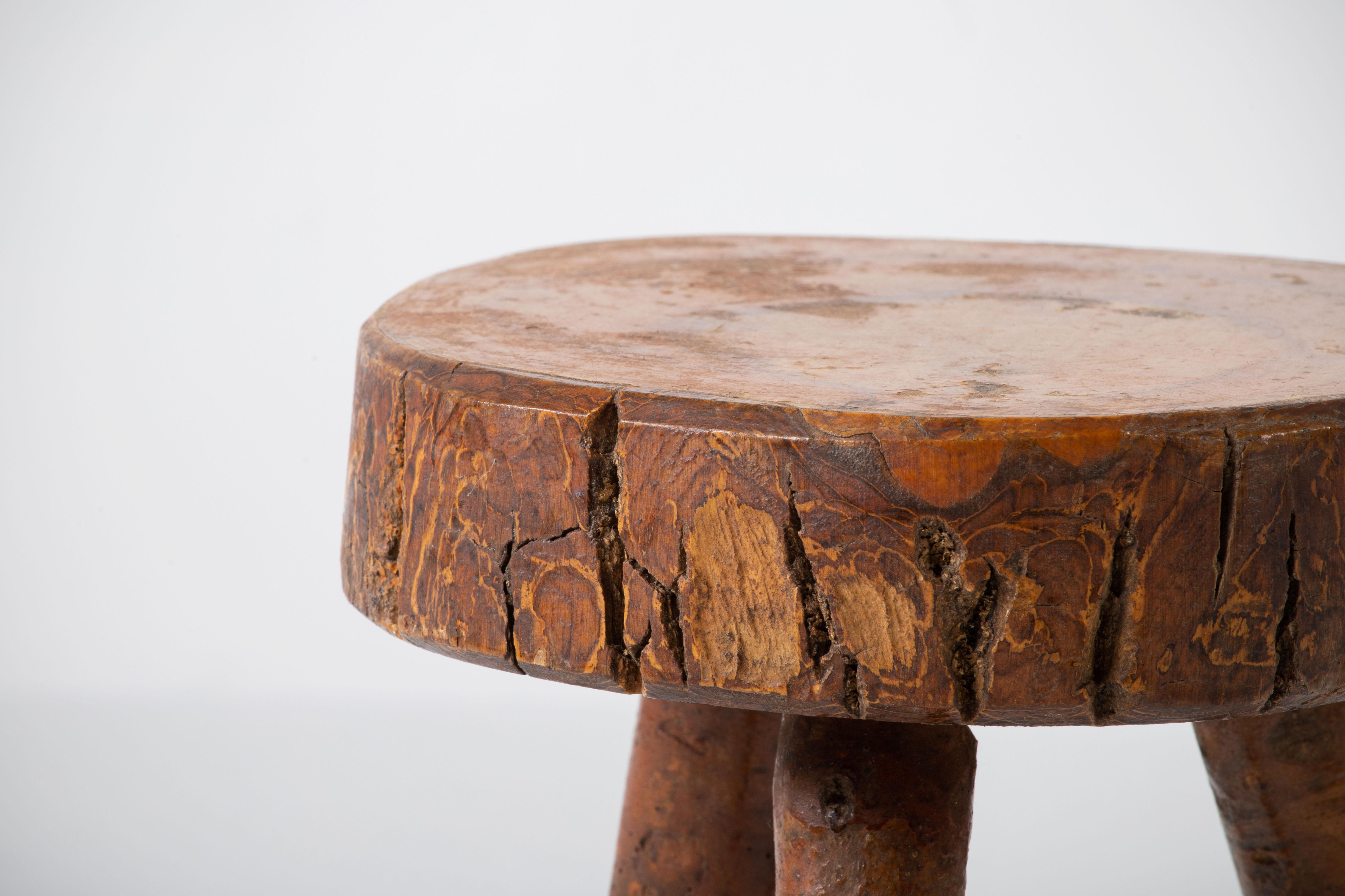 Hand-Carved French Primitive Tripod Stool For Sale