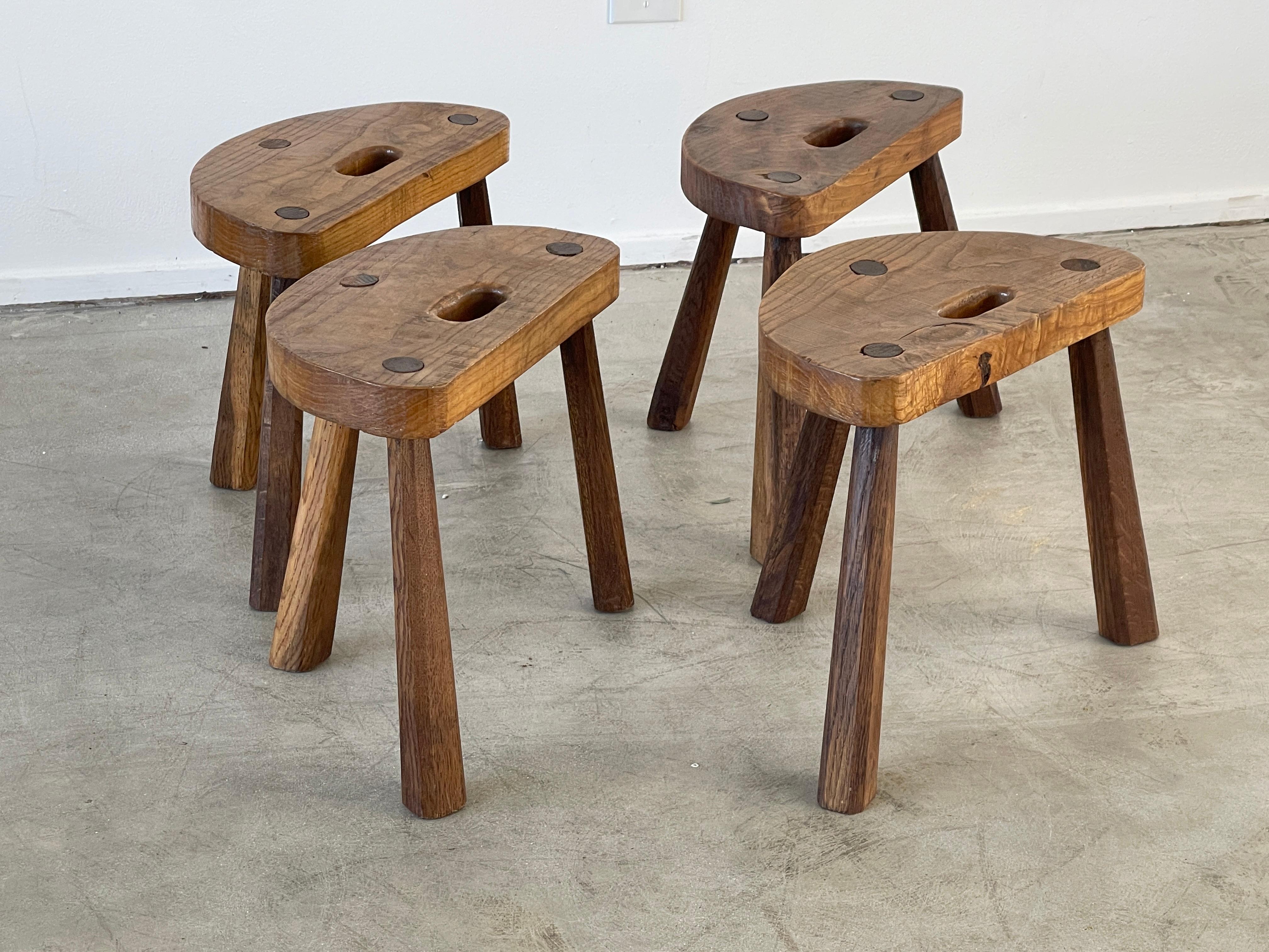 French Rustic Tripod Stools In Good Condition In Beverly Hills, CA