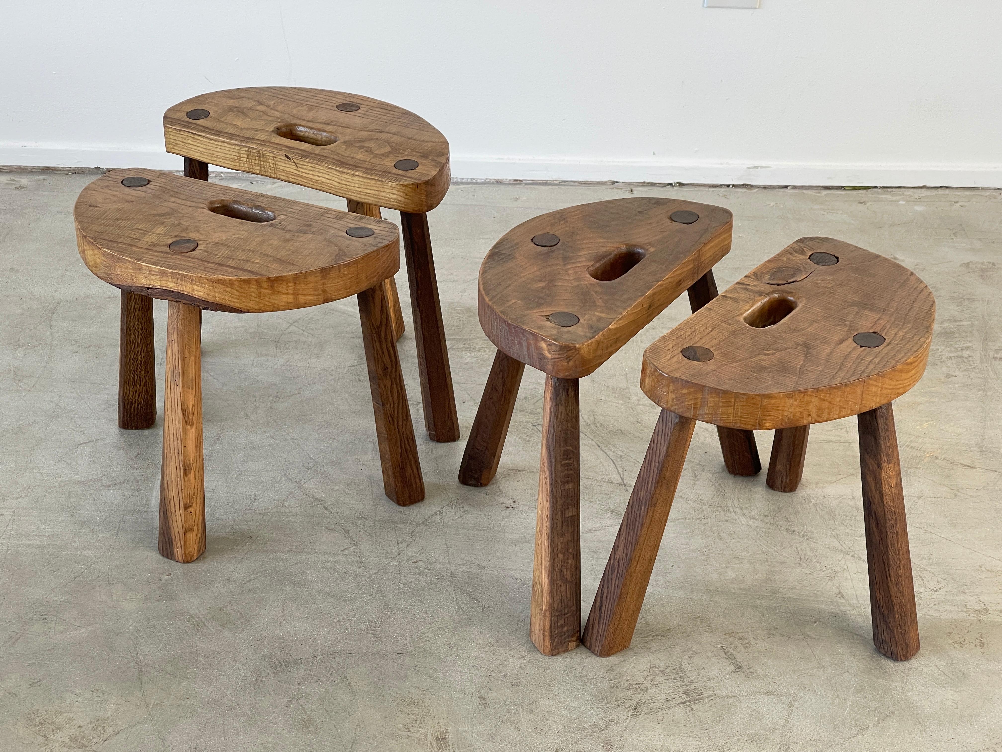 Mid-20th Century French Rustic Tripod Stools