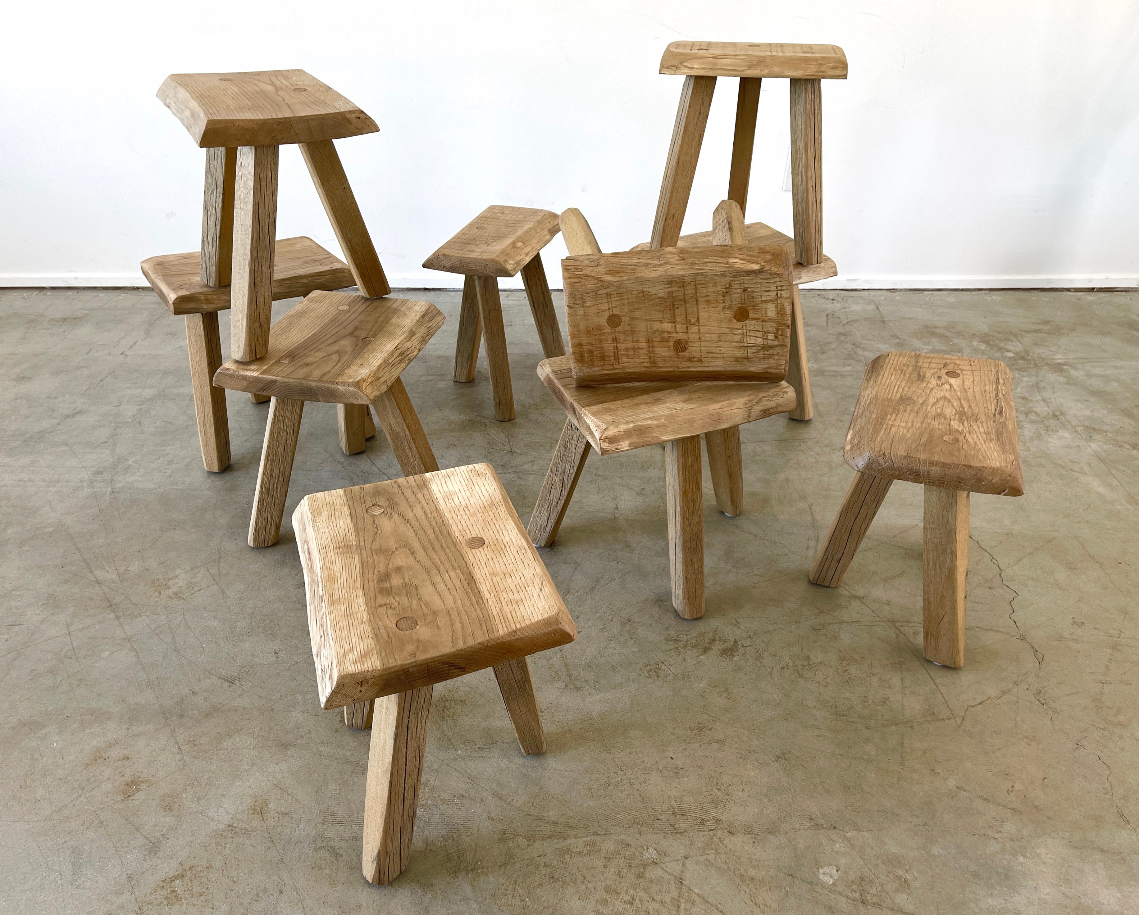 French Primitive Wood Stools In Good Condition For Sale In Beverly Hills, CA