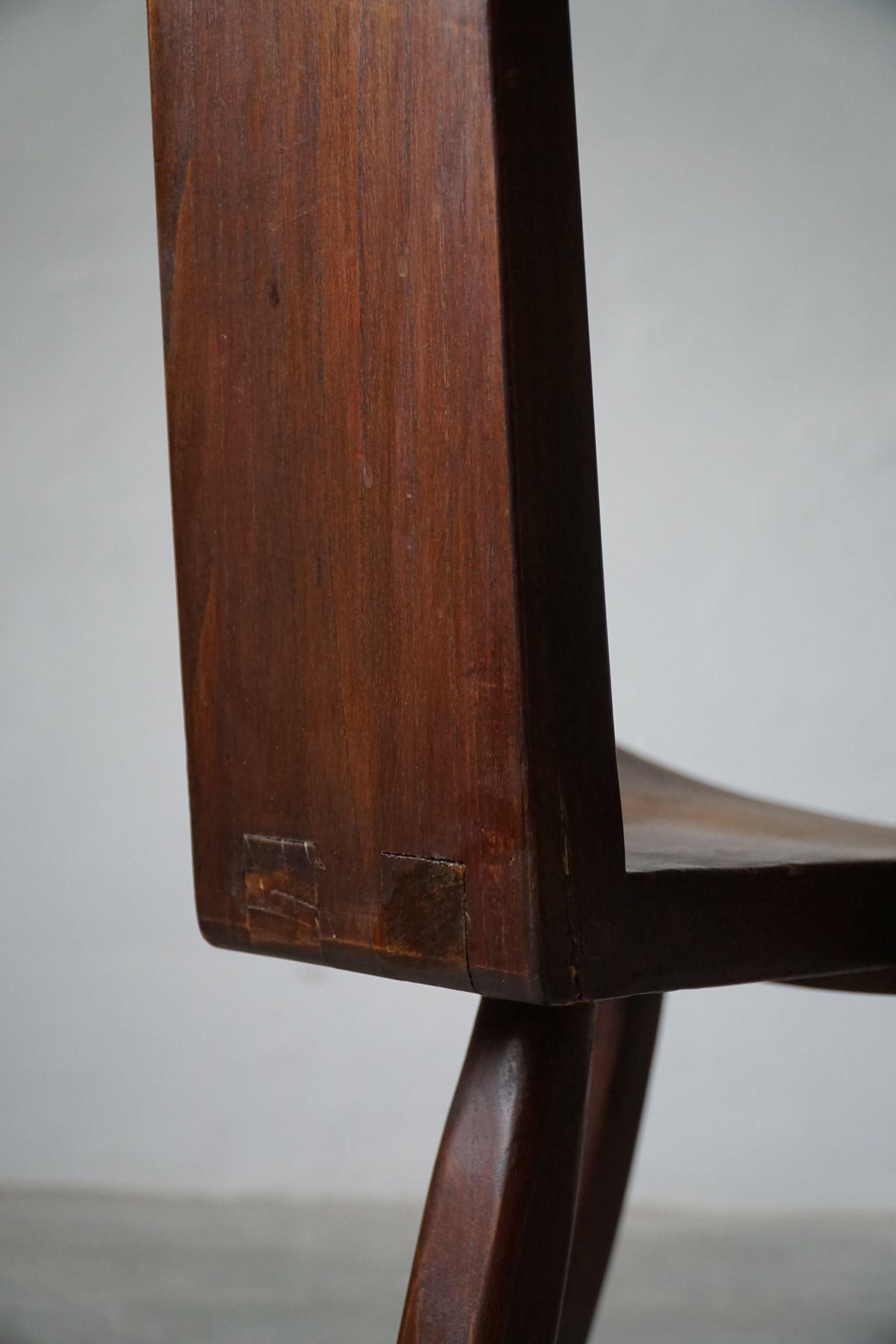 Mid-Century Modern French Wooden Brutalist Tripod Chair, 1960s