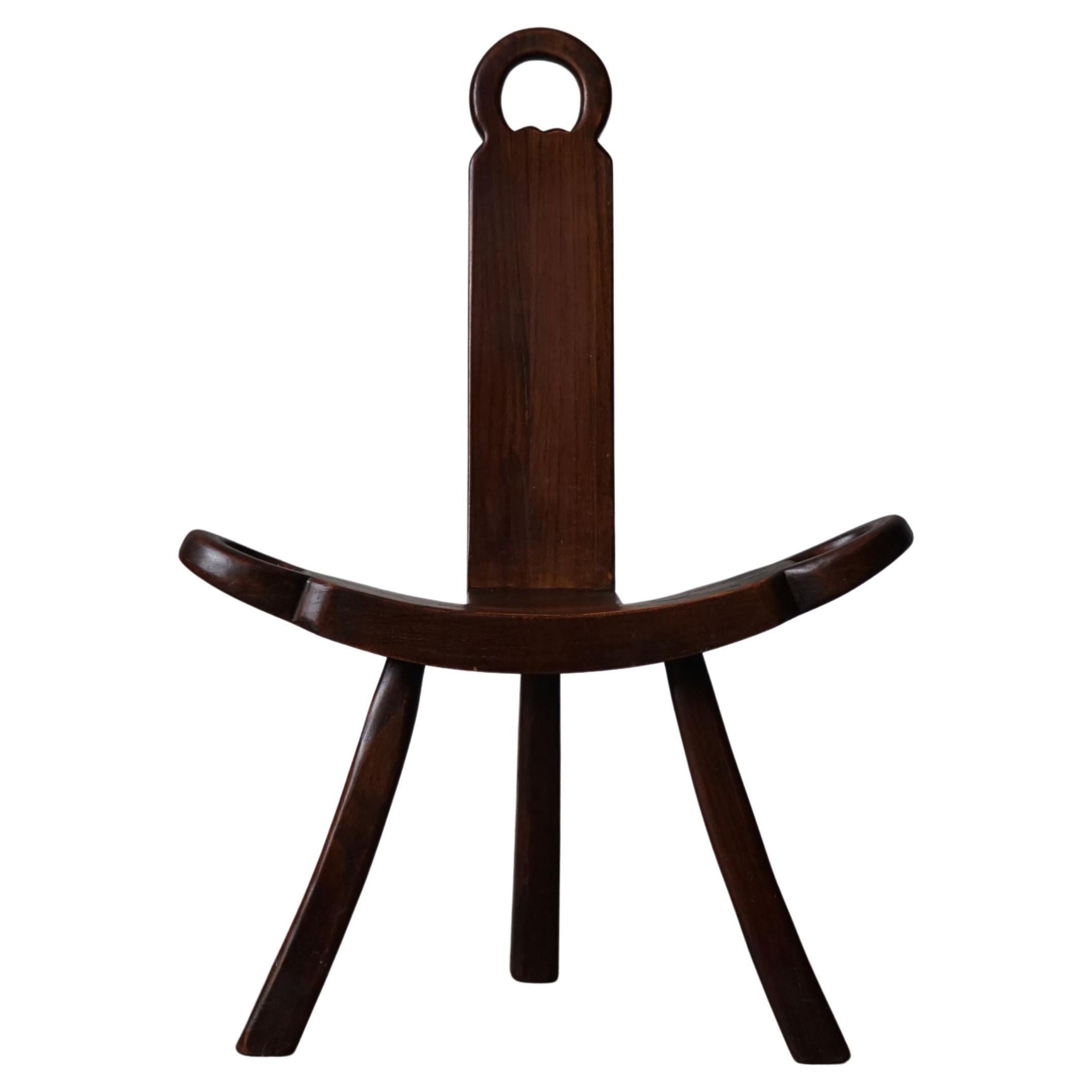 French Wooden Brutalist Tripod Chair, 1960s