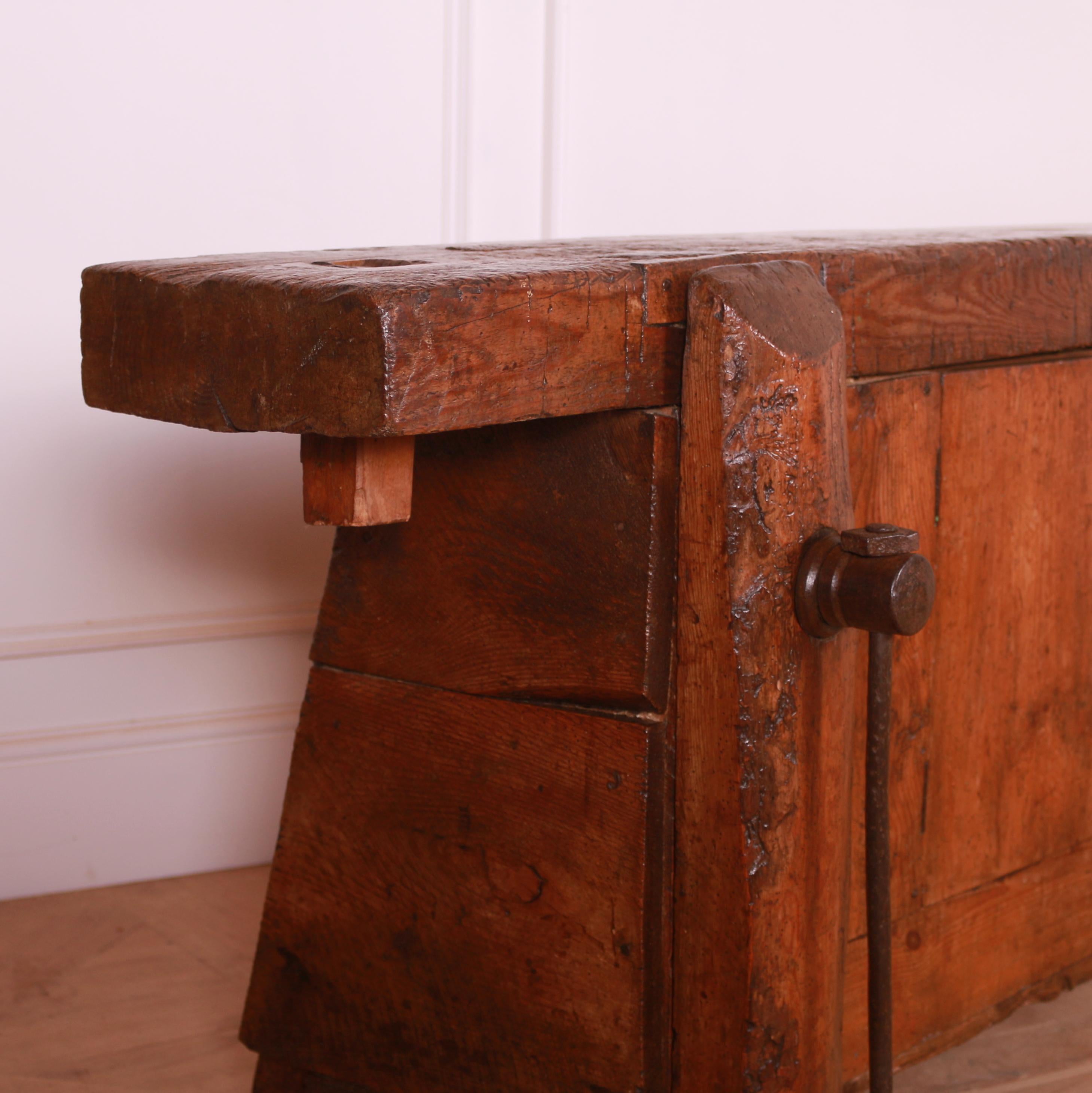 Really interesting 19th C French primitive pine work bench. 1880.

3.5