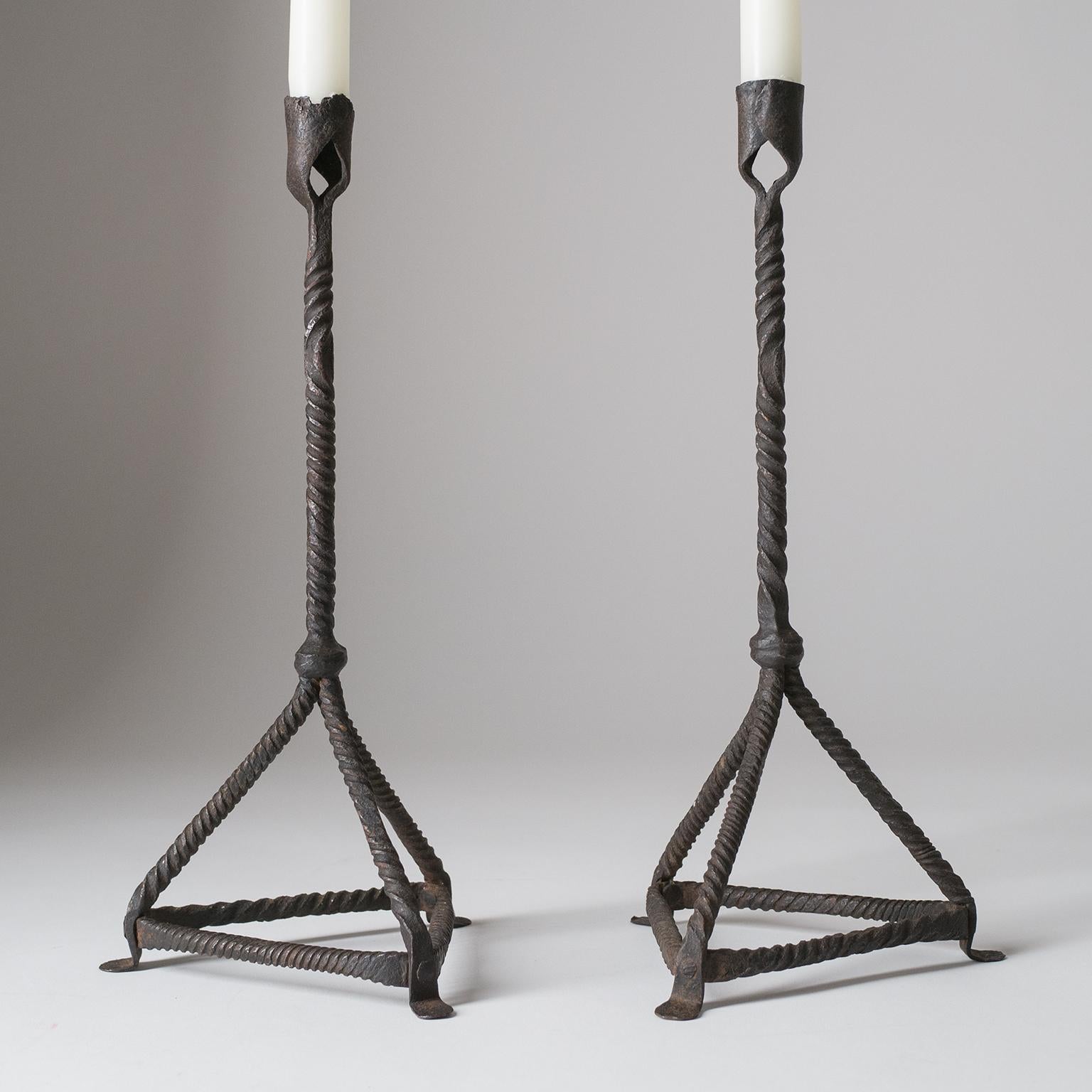 20th Century French Primitive Wrought Iron Candlesticks
