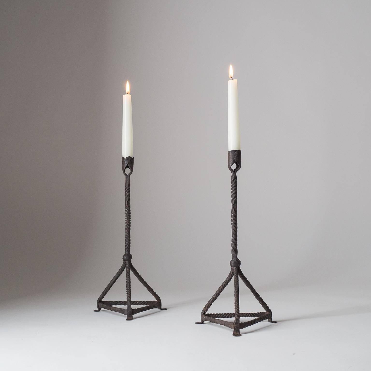 French Primitive Wrought Iron Candlesticks 1