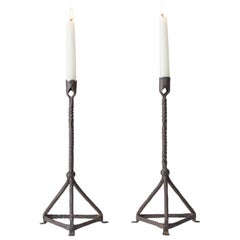 French Primitive Wrought Iron Candlesticks