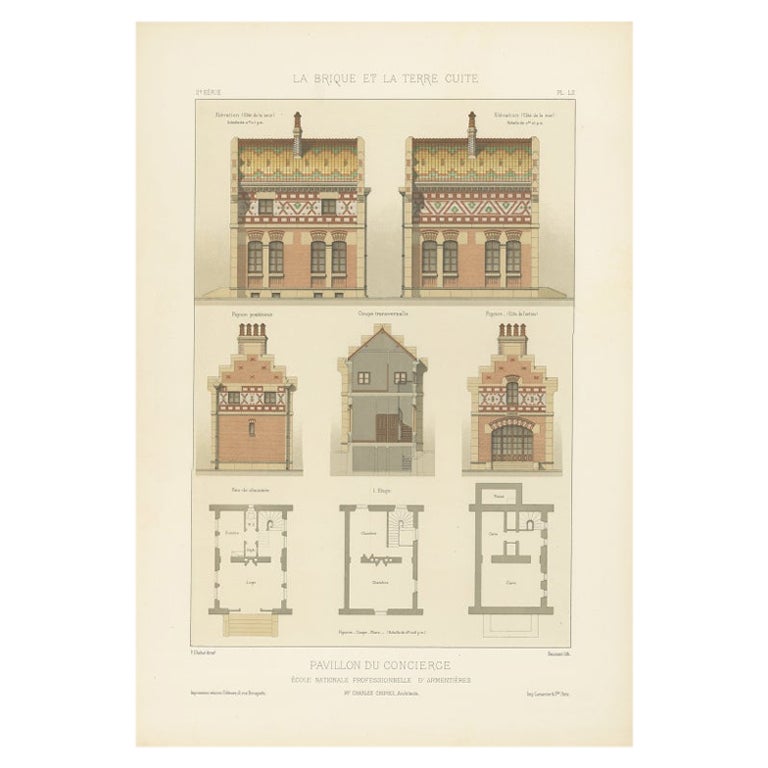 Französischer Druck des Pavillon du Concierge, Chabat, um 1900